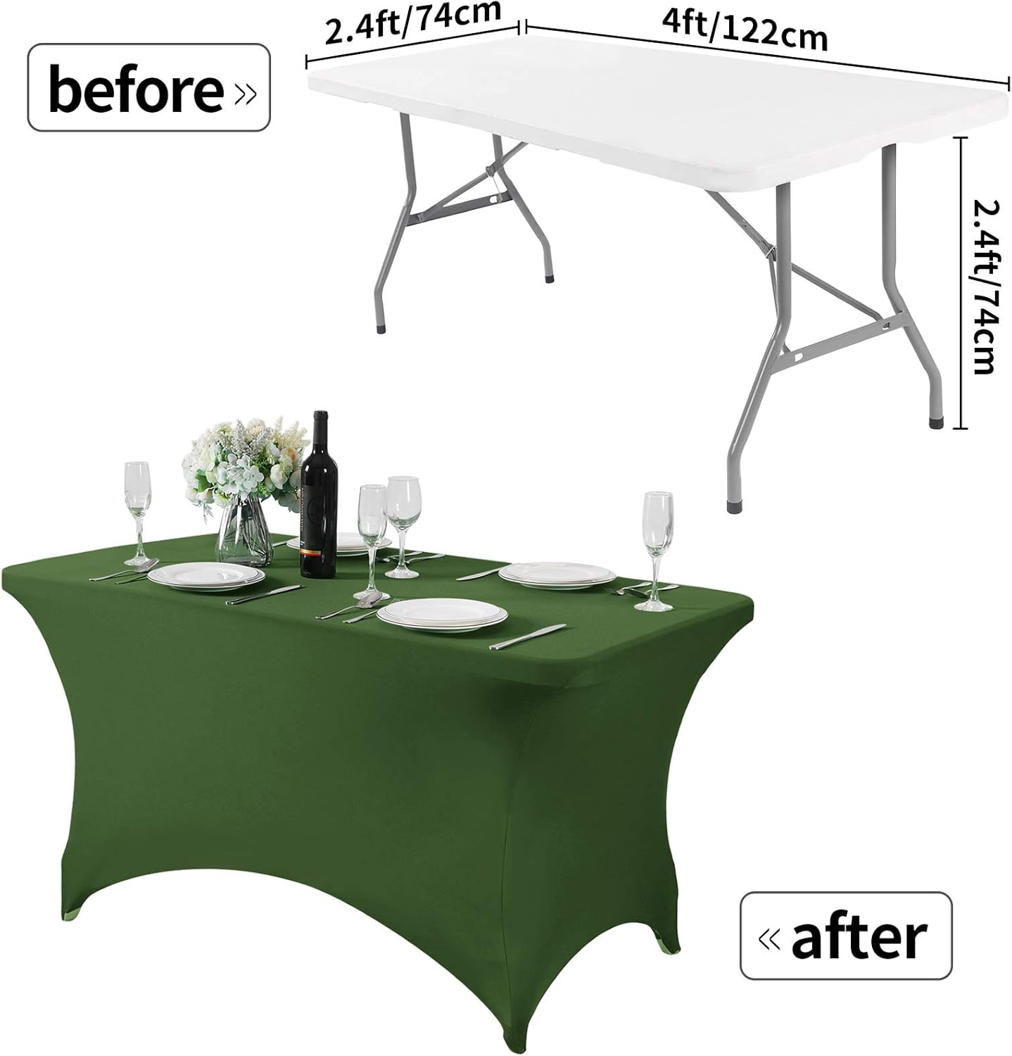 Spandex Table Cover for 4FT or 6ft or 8ft Table Universal Fitted Stretch Tablecloth for Party, Banquet, Wedding and Events-Willow