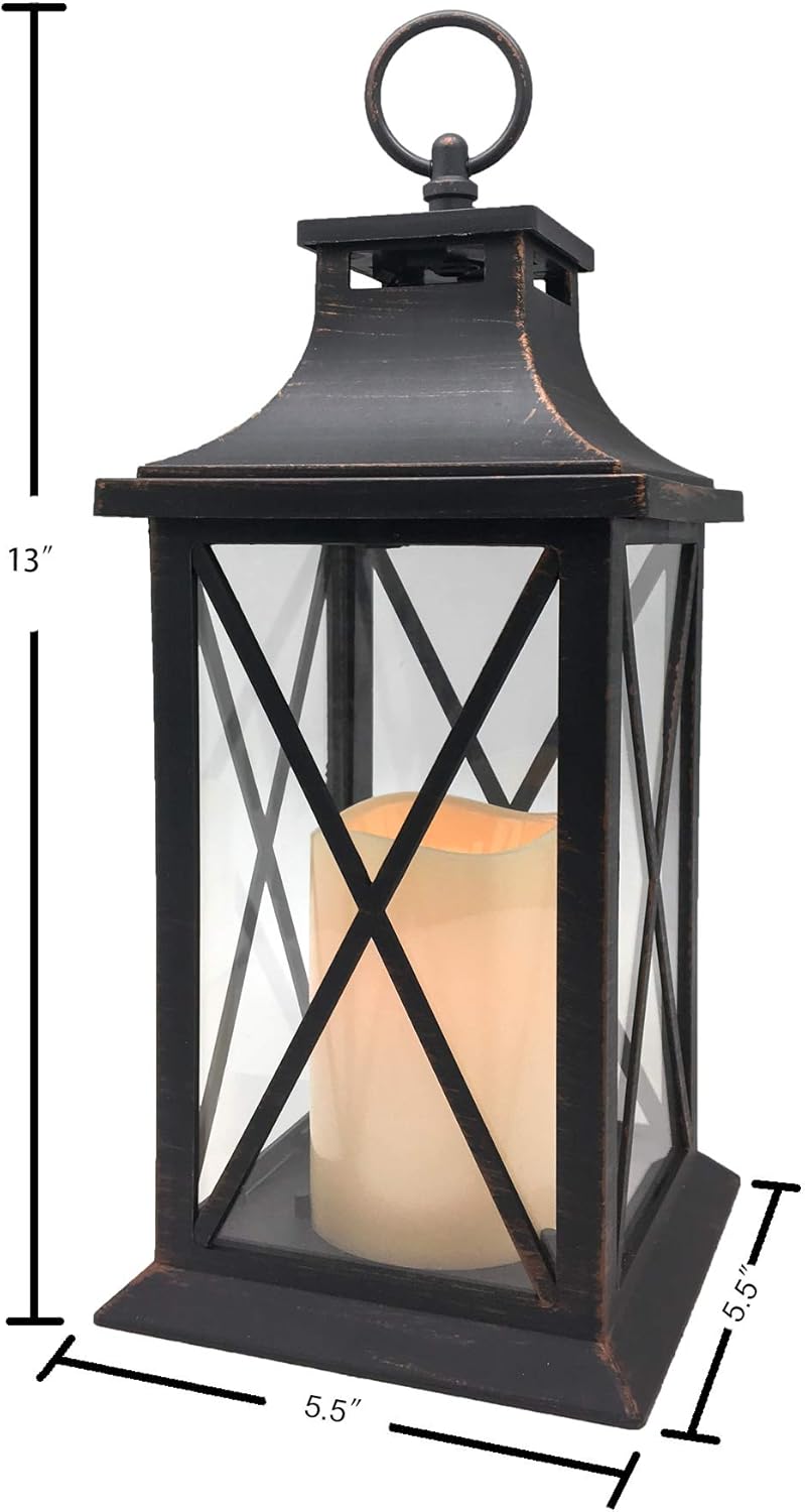 YAKii 14" Decorative Candle Lantern LED Flameless Candle Timer, Plastic LED Candle & Holder, Indoor & Outdoor Hanging Lights,Christmas Day Decoration Pack of 6 (Antique Copper Brushed)