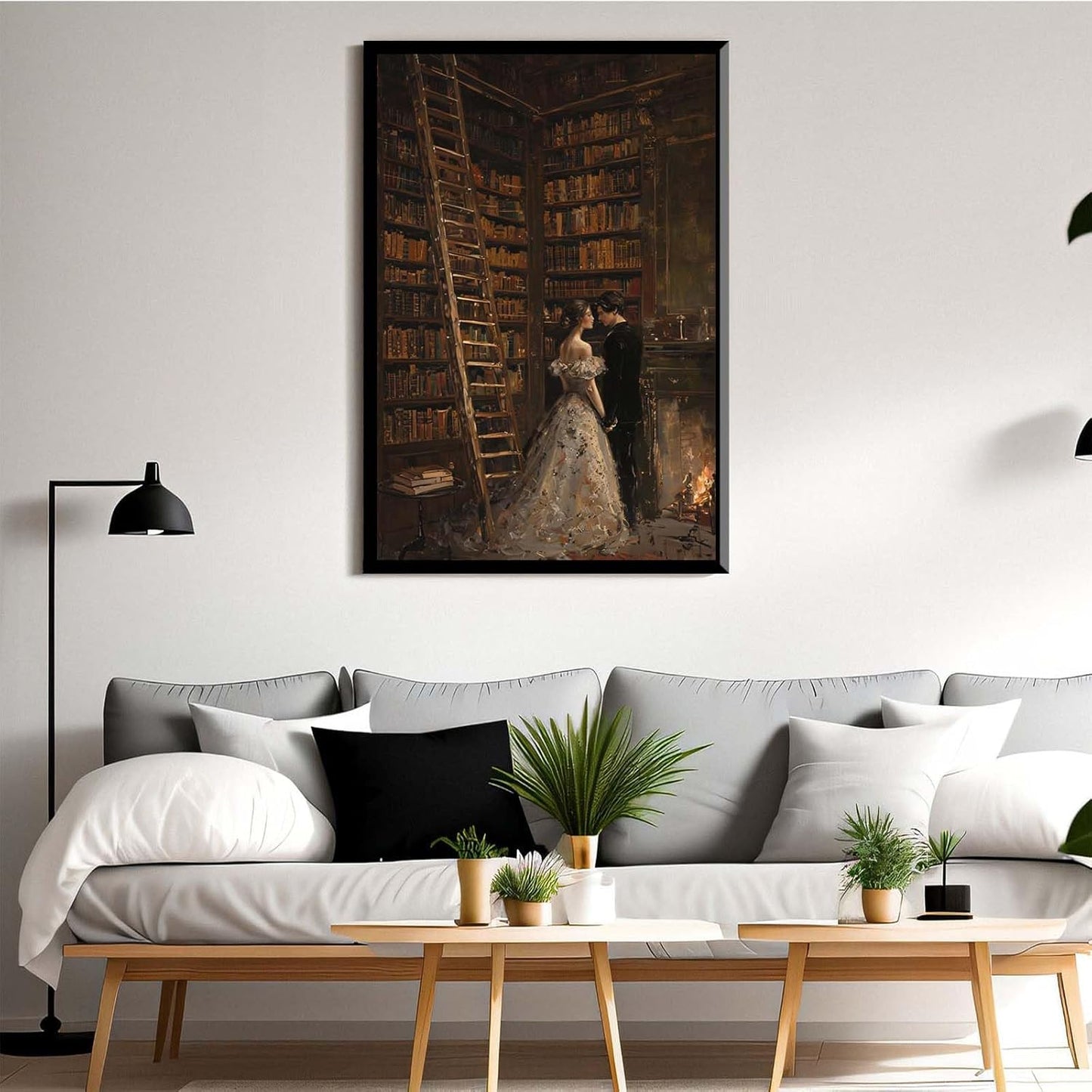 JFHCQJPK Gothic retro library scene decoration melancholy calm art college style wall aesthetic antique style home decoration suitable for bedroom living room20x30in Metal blackFramed