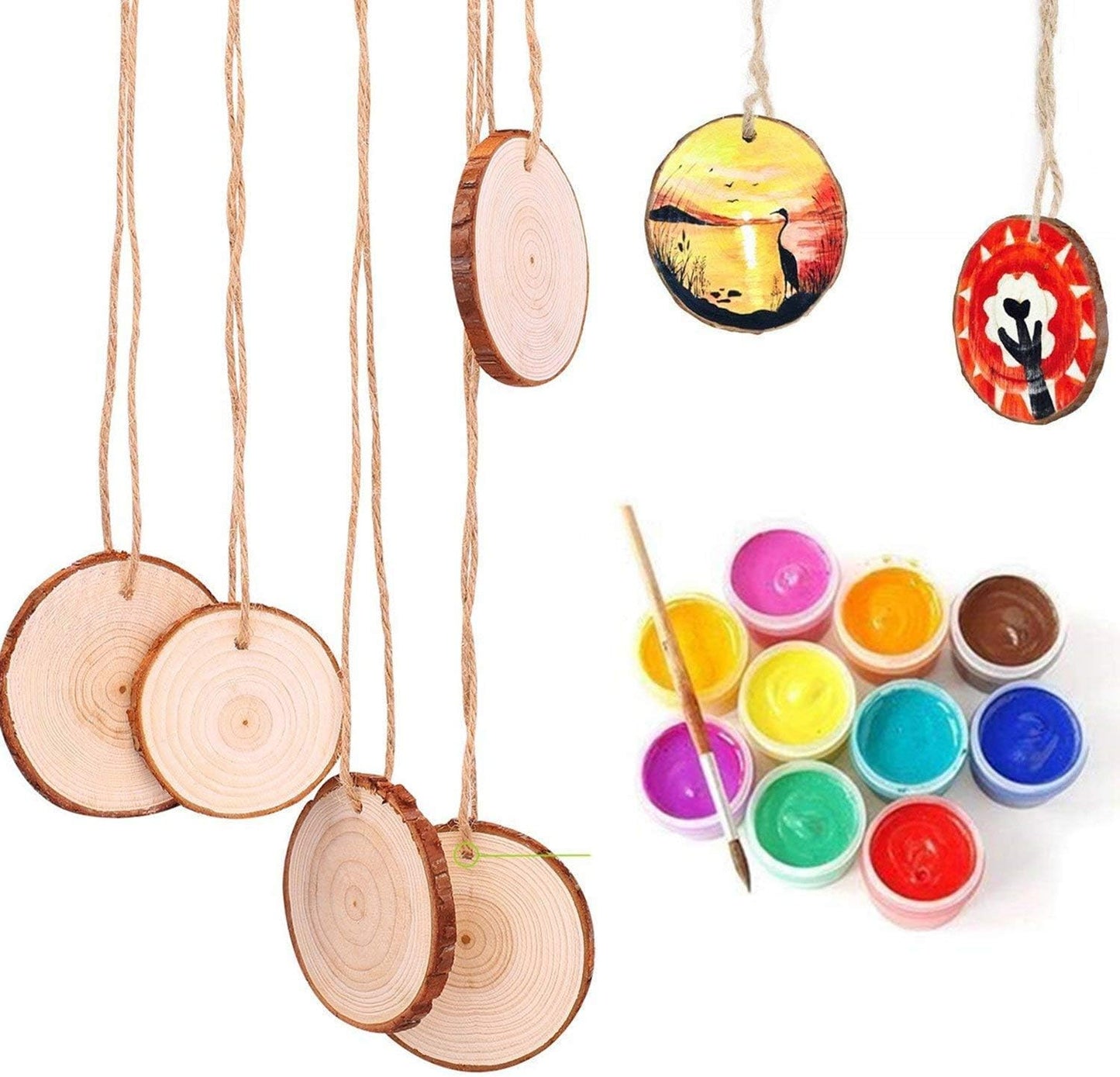 Wood Slices TICIOSH Craft Unfinished Wood kit Predrilled with Hole Wooden Circles for Arts Wood Slices Christmas Ornaments DIY Crafts 30 Pcs 2.0-2.4 inches