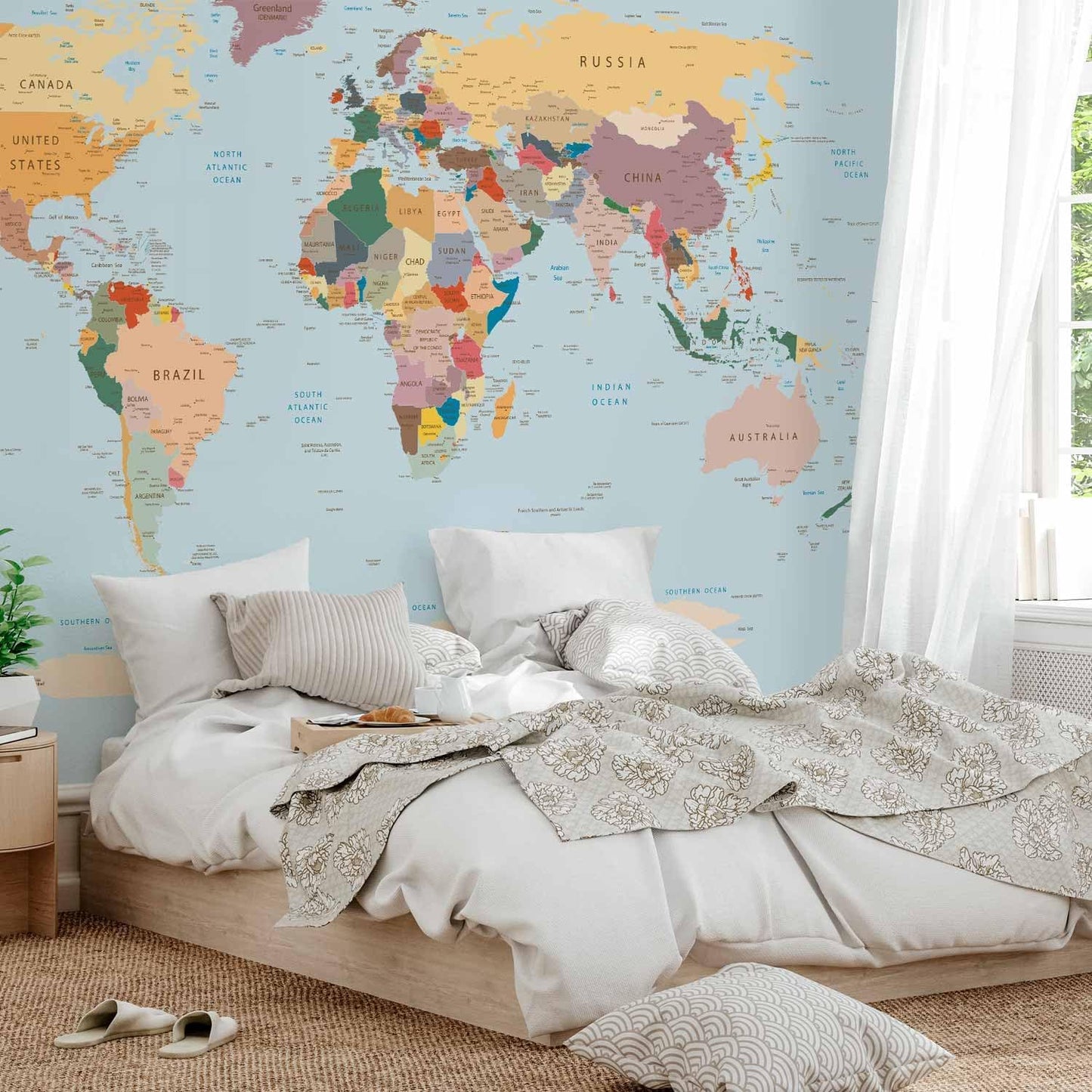 artgeist Premium Wall Mural World Map 157x110 in - XXL Non-Woven Wallpaper Fleece Wall Decor Photo Print Picture Image Design Home Map of The World k-B-0001-a-c