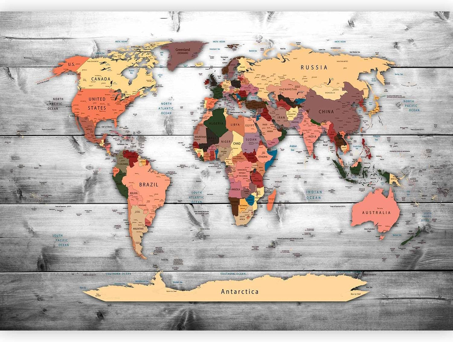 artgeist Wall Mural World Map 118x83 in - XXL Non-Woven Wallpaper Fleece Wall Decor Photo Print Picture Image Design Home Map of The World k-B-0009-a-c