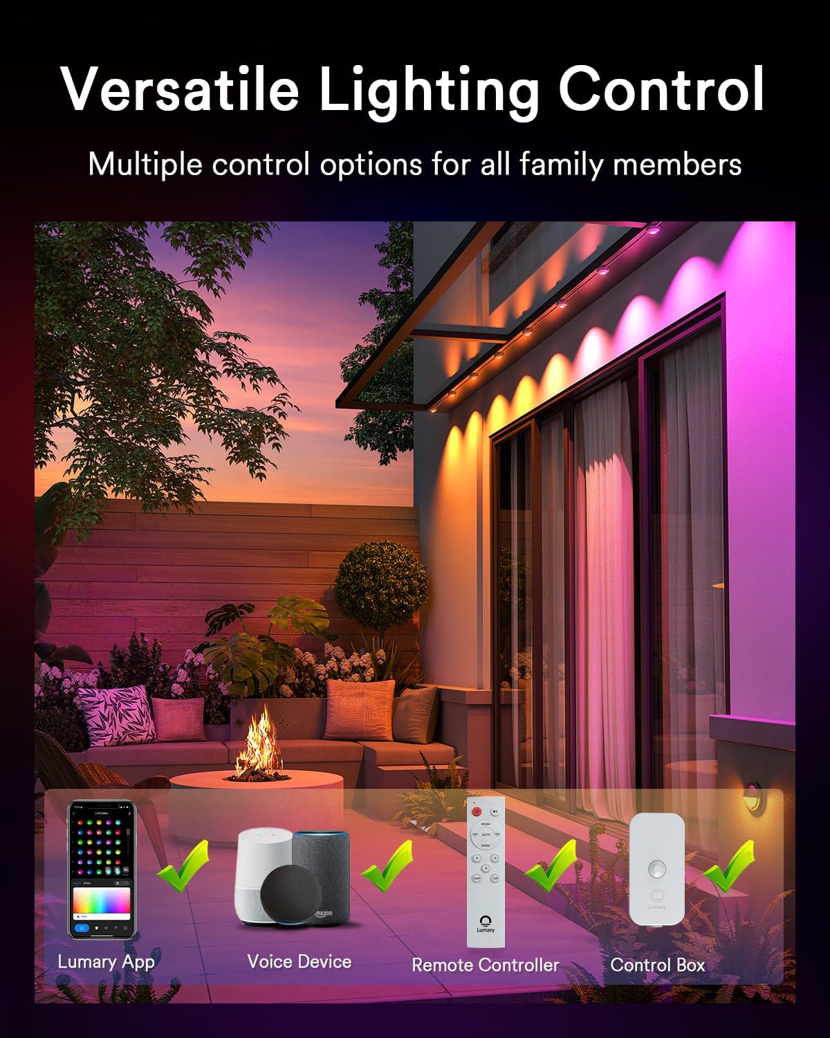 Lumary Permanent Outdoor Lights Max Extension 13ft with 10 LED Eave Lights, Only Work with Max Version, Not Include Adapter and Control Box
