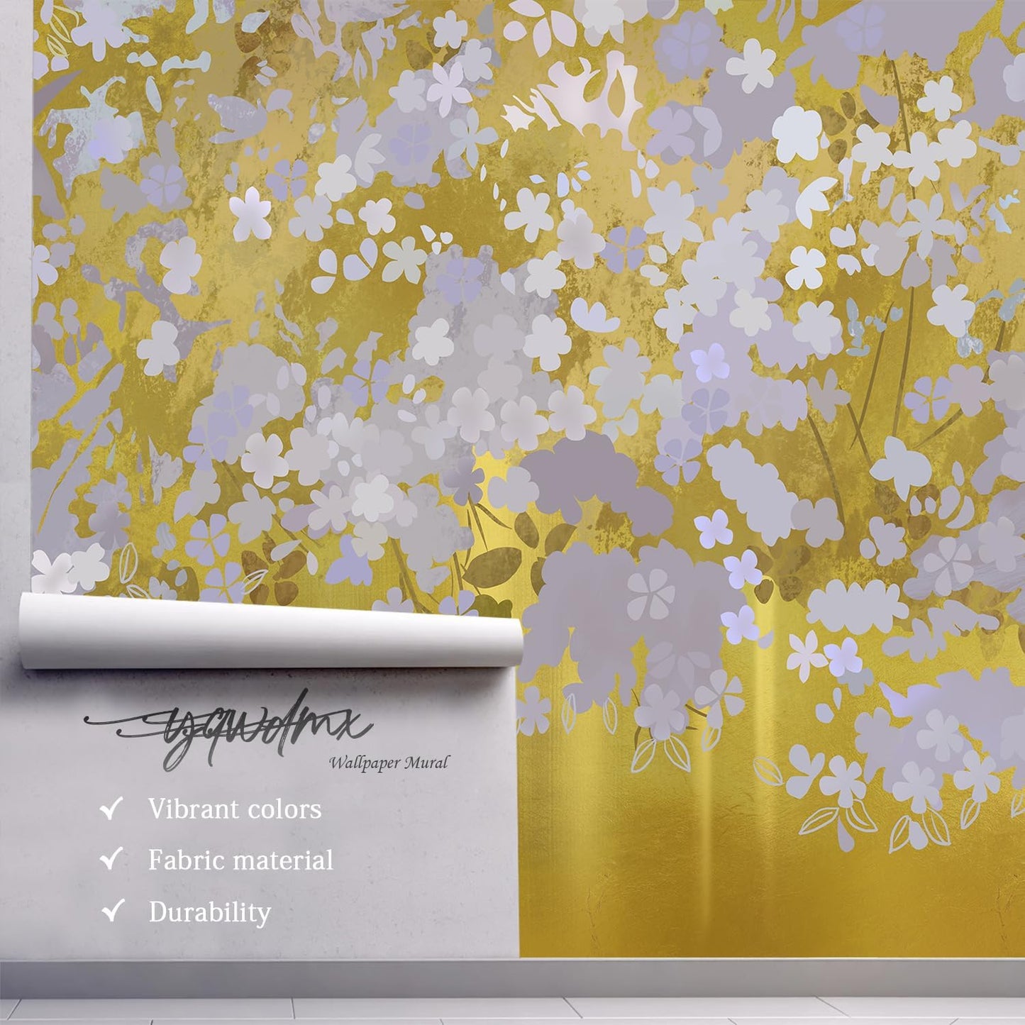 -Gold Floral Living Room Wallpaper XT19 M 140" x 91"
