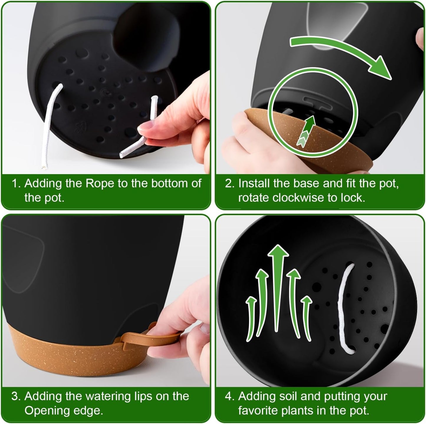 - Uneed Plastic Flower Pot,5-Pack Plant Pots with Drainage 7/6.5/6/5.5/5 Inch,Self Watering Pots for Indoor Plants,Planters for Indoor Outdoor Plants (Black)