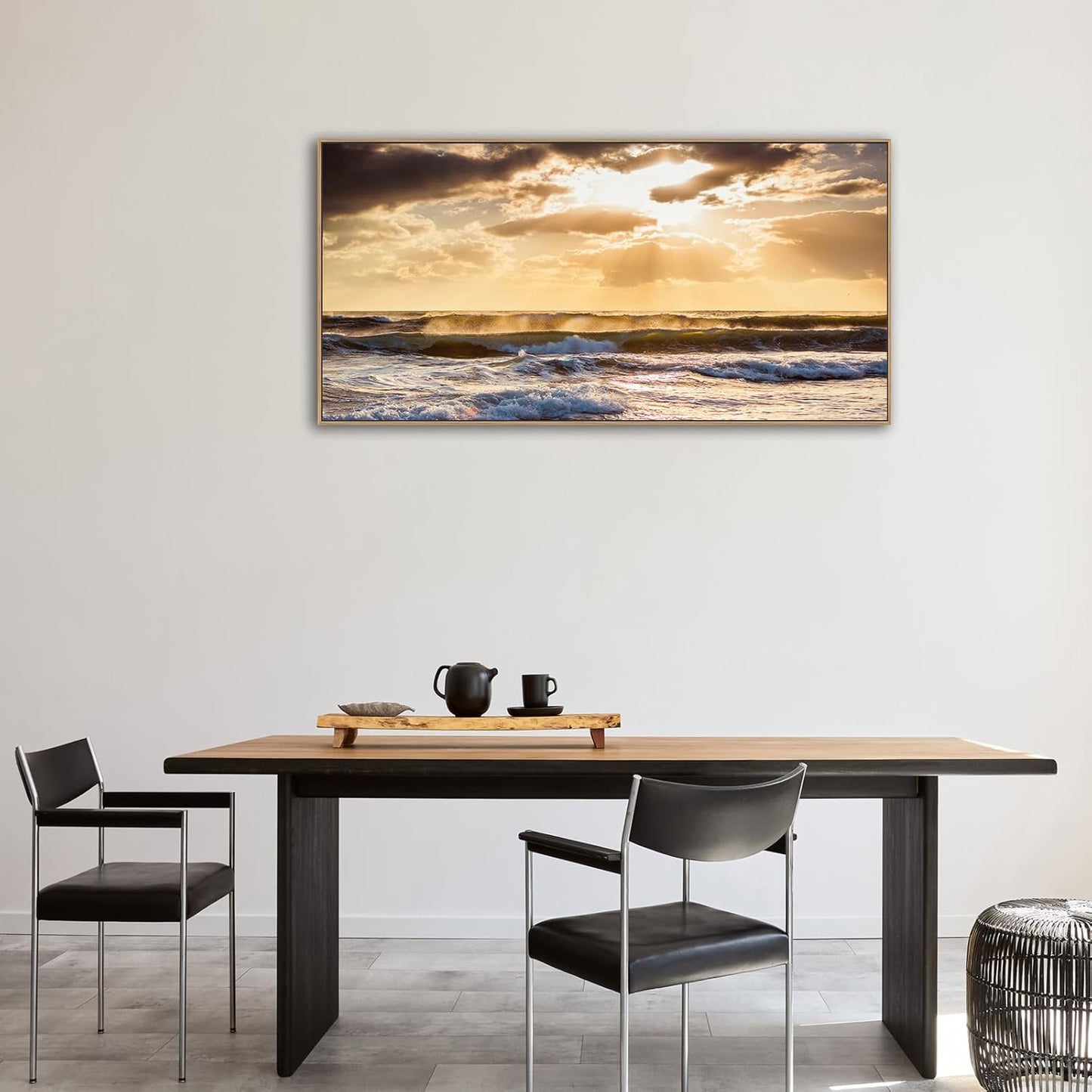Framed Sunset Ocean Wall Art - Canvas Wall Decor Glow Sea Scene Nature Landscape Prints Sunset Over the Ocean Painting Artwork Living Room Bedroom Office Home 24" x 48"