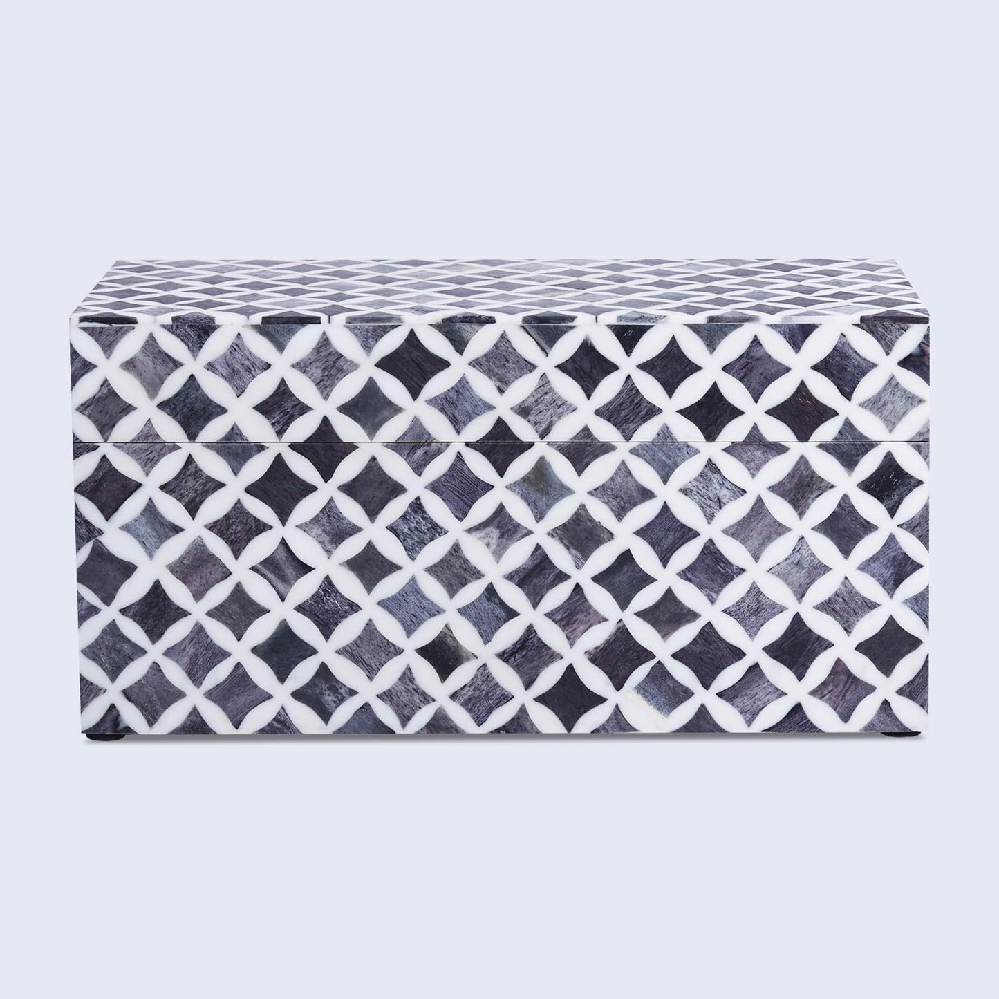 Handicrafts Home White Handmade Keepsake Organizer with Lid Decorative Storage Box- Star Pattern Collection Memories Holder for Jewelry, Photos & Cards- Home Decor Accents- Bone & Resin Inlay- 10x5x5