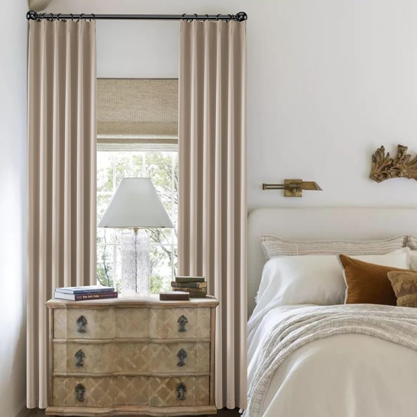 KangBang Taupe Pinch Pleated Window Curtains 2 Panels Set, 90 Inch Blackout Curtains for Bedroom Dining, Energy Saving Modern Stylish Decorative for Hotel Dorm, W40xL90