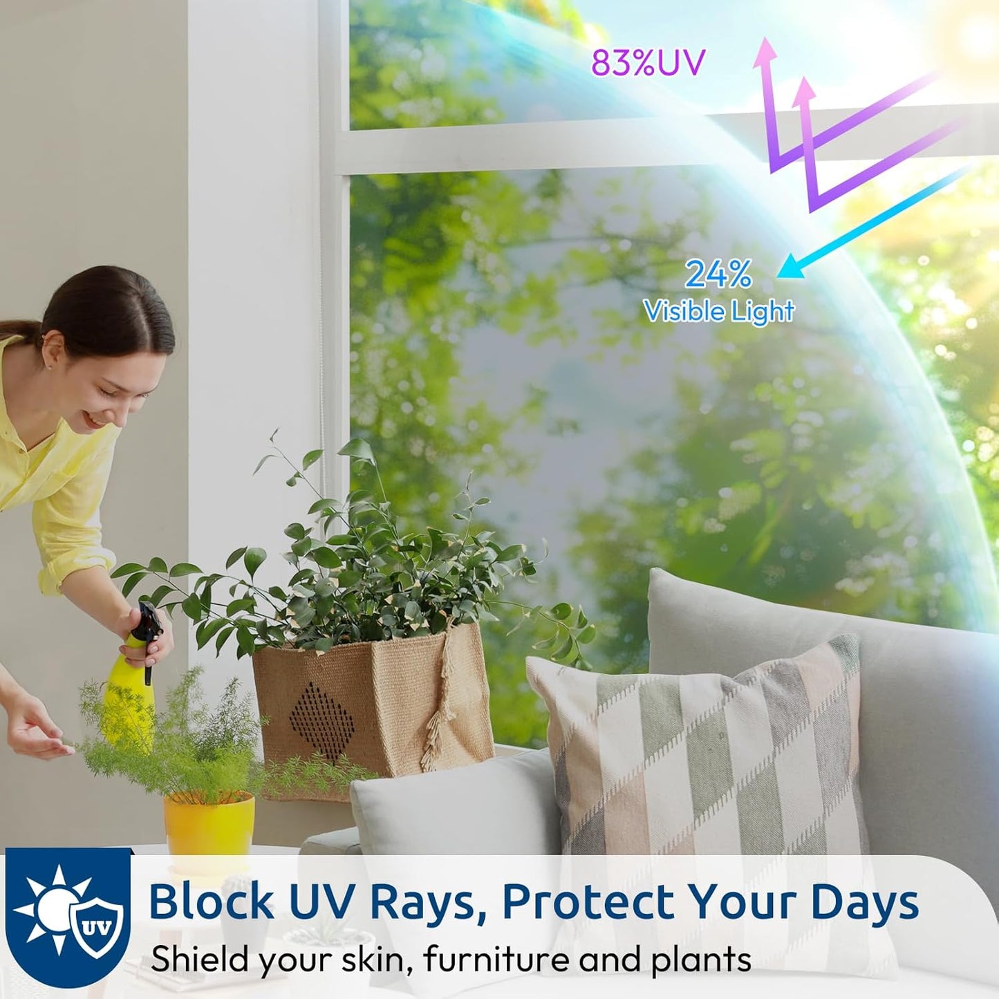 rabbitgoo Window Privacy Film One Way Window Tint for Home, Removable Reflective Heat Sun Blocking Anti UV Glass Door Covering, Mirror Tinting Film House Office, 35.4 in X 6.5 Feet, Silver