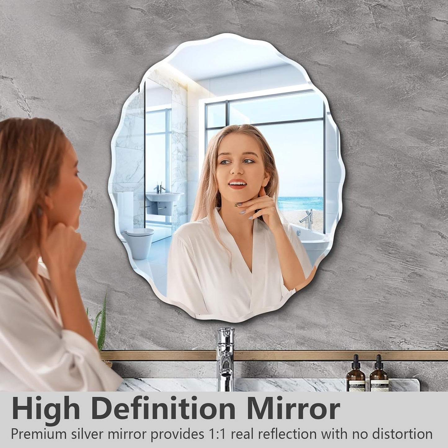 Pregaspor 24x30 Inch Frameless Oval Wall Mirror for Bathroom Sink, Minimalist Bathroom Vanity Mirror with Beveled Edge, Modern Mirrors for Wall Decor Living Room Entryway Bedroom