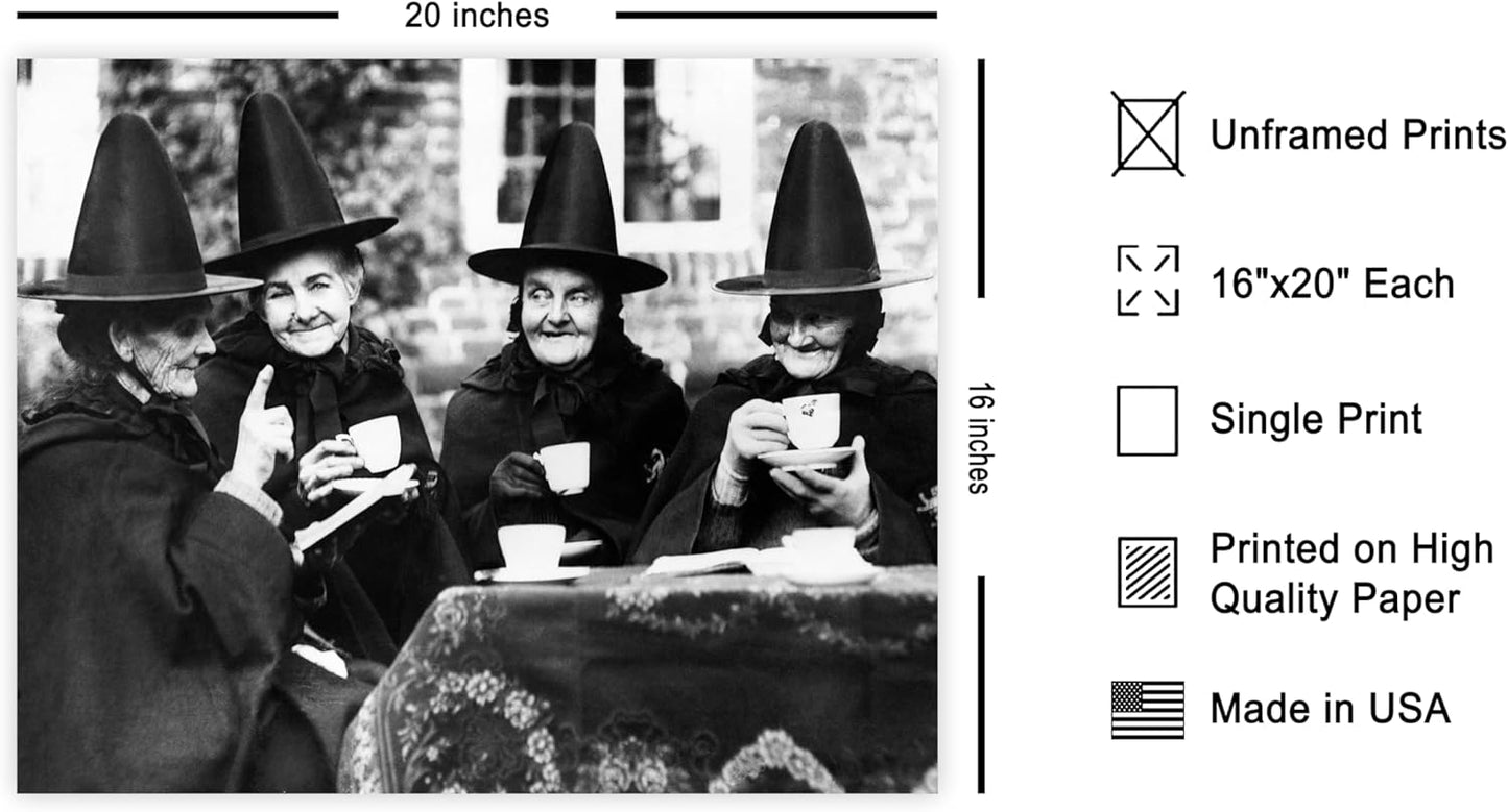 Poster Master Vintage Witches Tea Party Poster - Retro Witchcraft Print - Halloween Art - Gift for Men & Women - Funny Gothic Decor for Living Room, Bedroom, Kitchen or Dorm - 16x20 UNFRAMED Wall Art