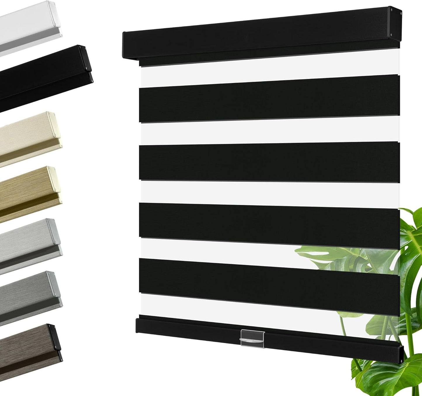 Cordless Zebra Blinds for Windows, Blackout Interior Blinds,Easy to Install,UV Protection,for Offices and Home,Custom Roller Shades, Solid Black, 30" W x 48" H