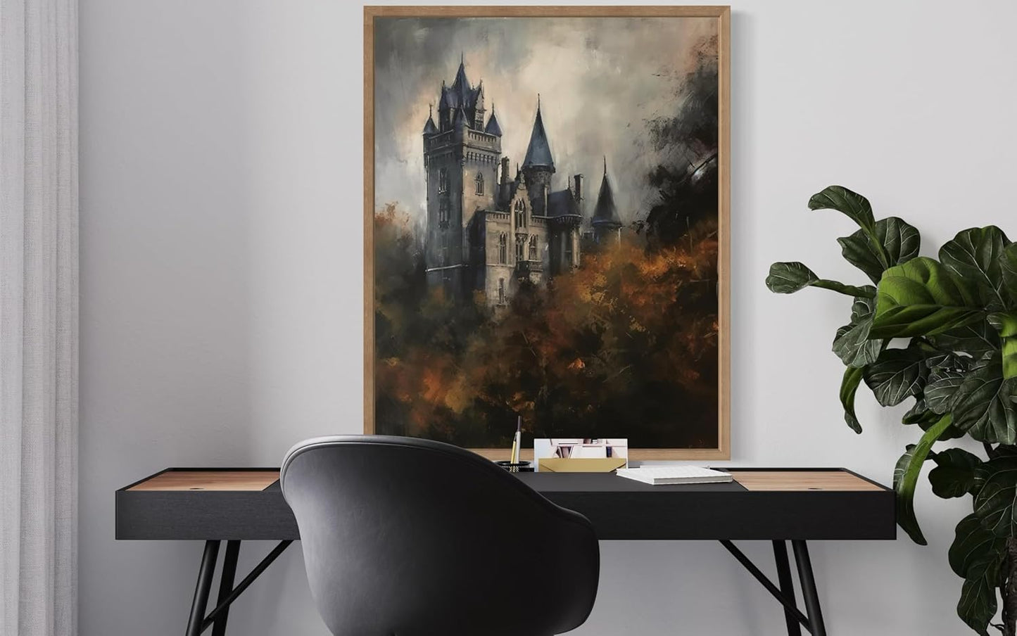 Old Castle Poster Art Print, Halloween Scary Vintage Wall Art Academia Spooky Painting Decoration for Horror Prints, Gothic Posters Bedroom Decor 89 (Old Castle, 11 x 14 inches, Wood Frame)