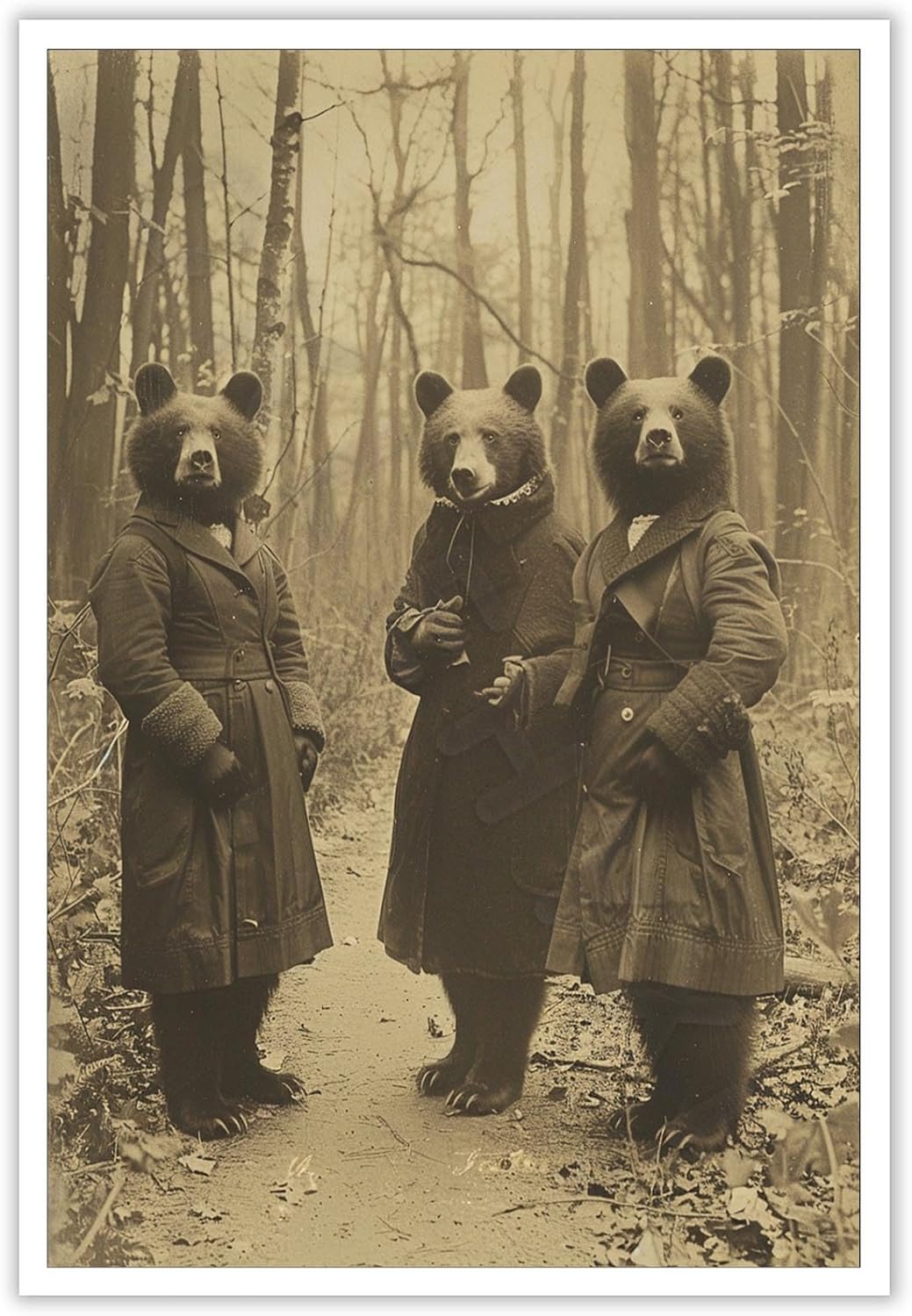 Vintage Horror Halloween Wall Decor Spooky The Three Bears In Occult Forest Spooky Canvas Wall Art Poster Gothic Dark Academia Decorations Room Creepy Print 16X24inch Unframed