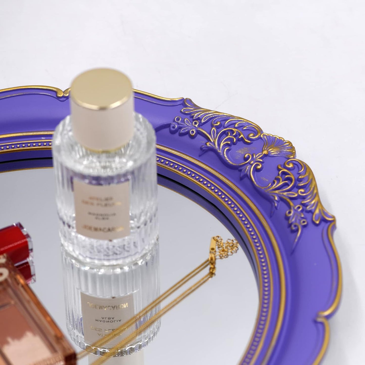 14.8 x 13.1 inch Oval Wall Mirror Vintage Style (Purple)