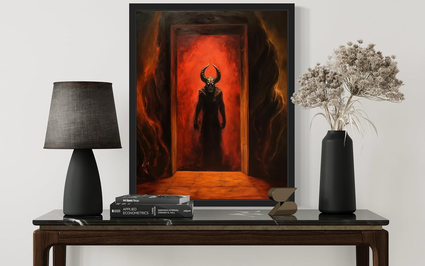 Satan and Hell Poster Art Print, Halloween Scary Vintage Wall Art Academia Spooky Painting Decoration for Horror Prints, Gothic Posters Bedroom Decor 89 (Satan and Hell, 8 x 10 inches, Black Frame)