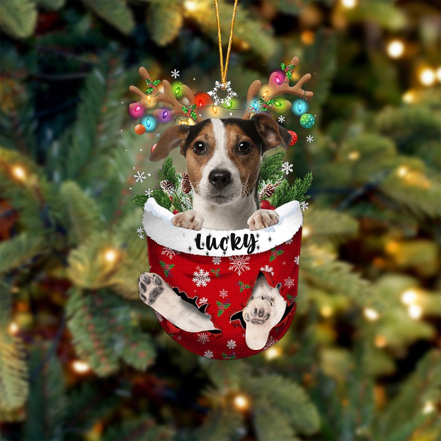 Jack Russell Terrier 1 Dog Christmas Ornament, Jack Russell Terrier 1 in Snow Pocket Christmas Tree Ornament, Dog Lovers Gift Idea Xmas, Decorations for Tree, Christmas Ornament Gift for Dog Lovers