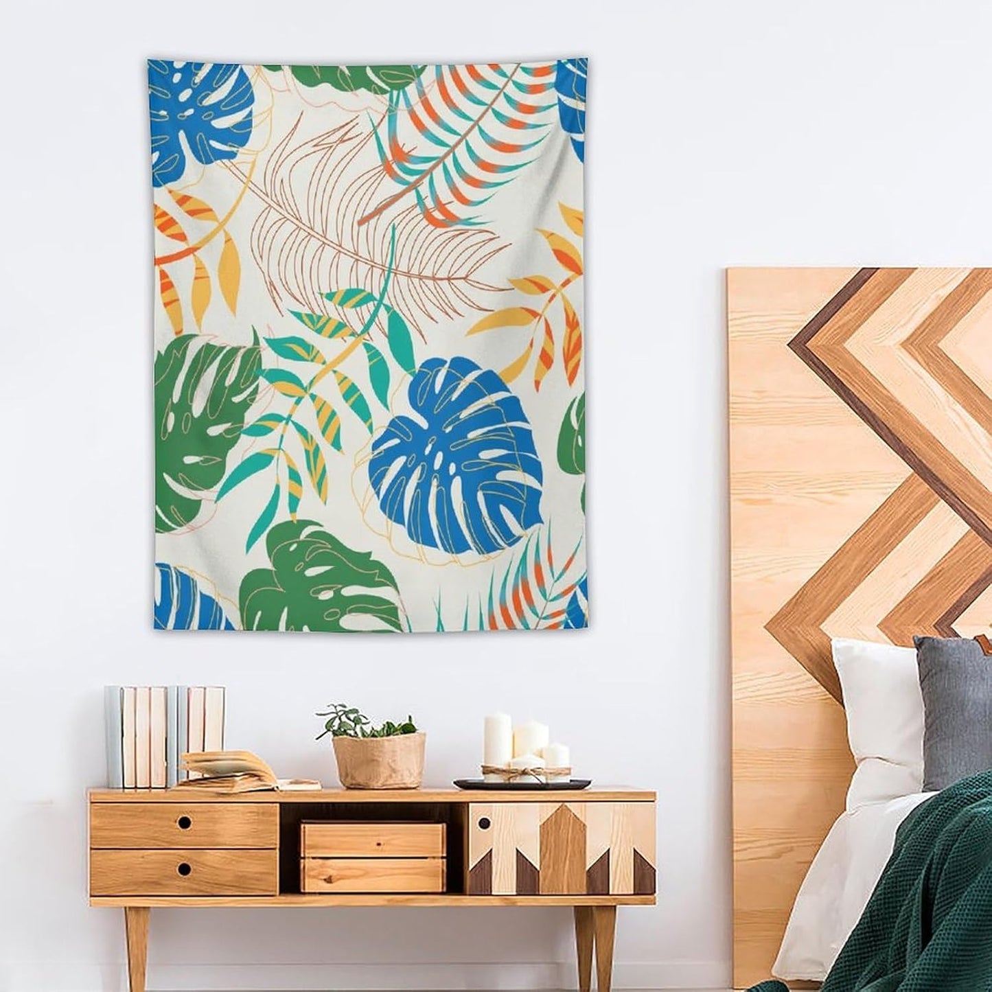 ICMOLYYENLO Tropical Green Plant Tapestry, Green Palm Leaves Natural Landscape Print Wall Tapestry for Bedroom Living Room Dormitory 50x60 Inch