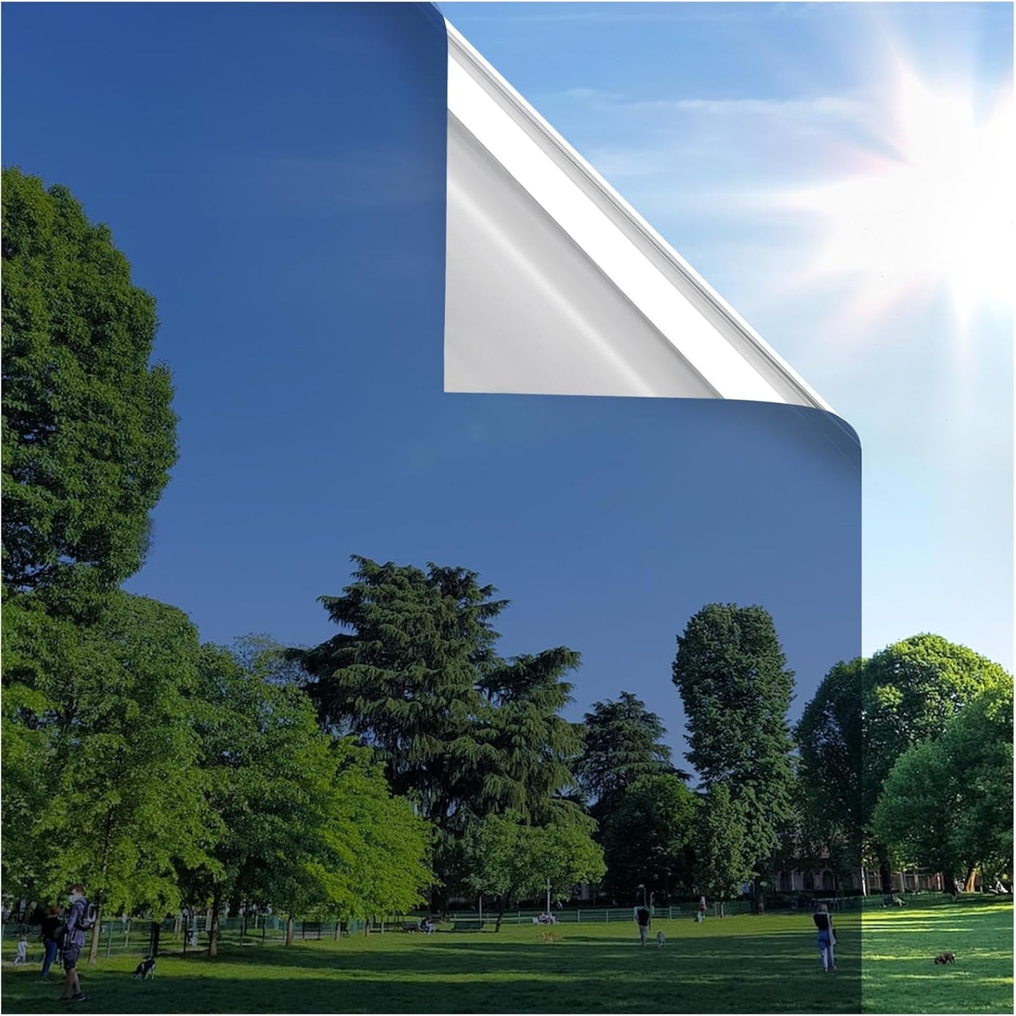 rabbitgoo Window Privacy Film One Way Window Tint for Home, Removable Reflective Heat Sun Blocking Anti UV Glass Door Covering, Mirror Tinting Film House Office, 35.4 in X 16.4 Feet, Blue Silver