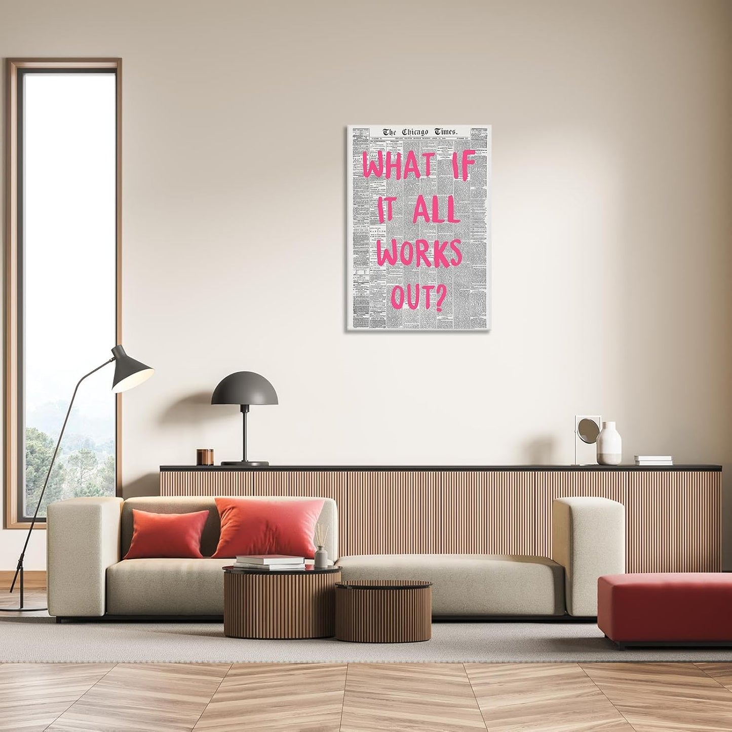 Liyark Retro Trendy Newspaper Canvas Wall Art What If All Works Out Poster Black And White Positive Affirmation Quote Wall Art Pink Font Wall Decor Minimalist Home Decor 24x36in Framed