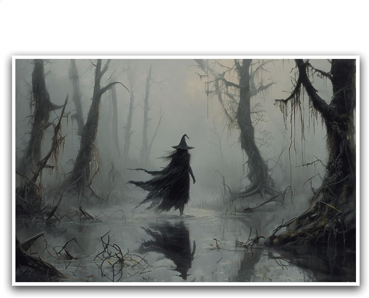 JFHCQJPK Vintage rustic swamp witch poster dark moody wall art gothic horror season halloween print for home decor retro dark moody painting28x40in Frameless