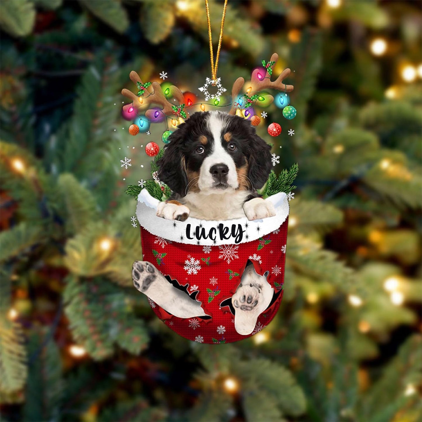 Bernese Mountain Dog Christmas Ornament, Bernese Mountain in Snow Pocket Christmas Tree Ornament, Dog Lovers Gift Idea Xmas Decor, Christmas Decorations for Tree, Christmas Ornament Gift for Dog Lover