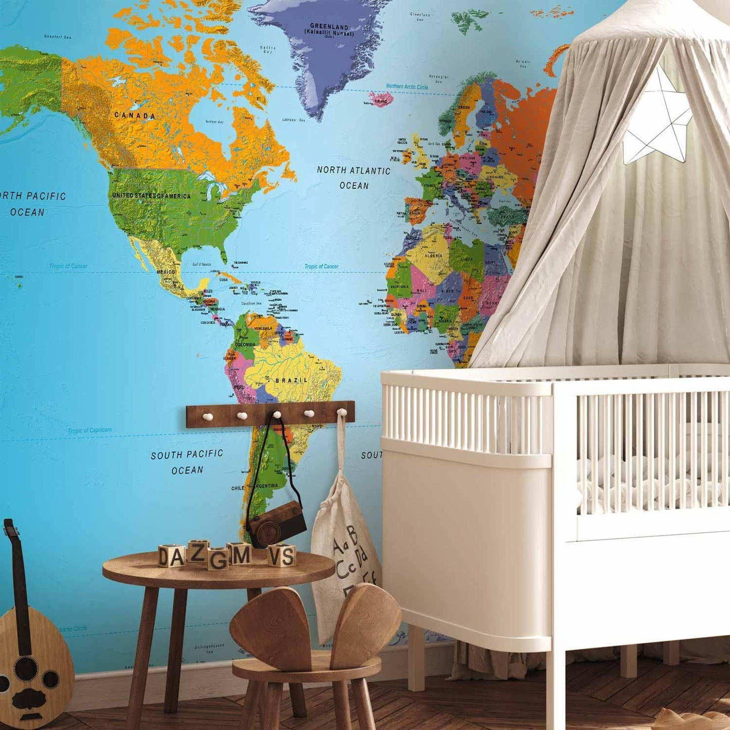 artgeist Wall Mural World Map 193x138 in - XXL Peel and Stick Self-Adhesive Wallpaper Removable Large Sticker Foil Wall Decor Print Picture Image Design Map of The World k-A-0095-a-a