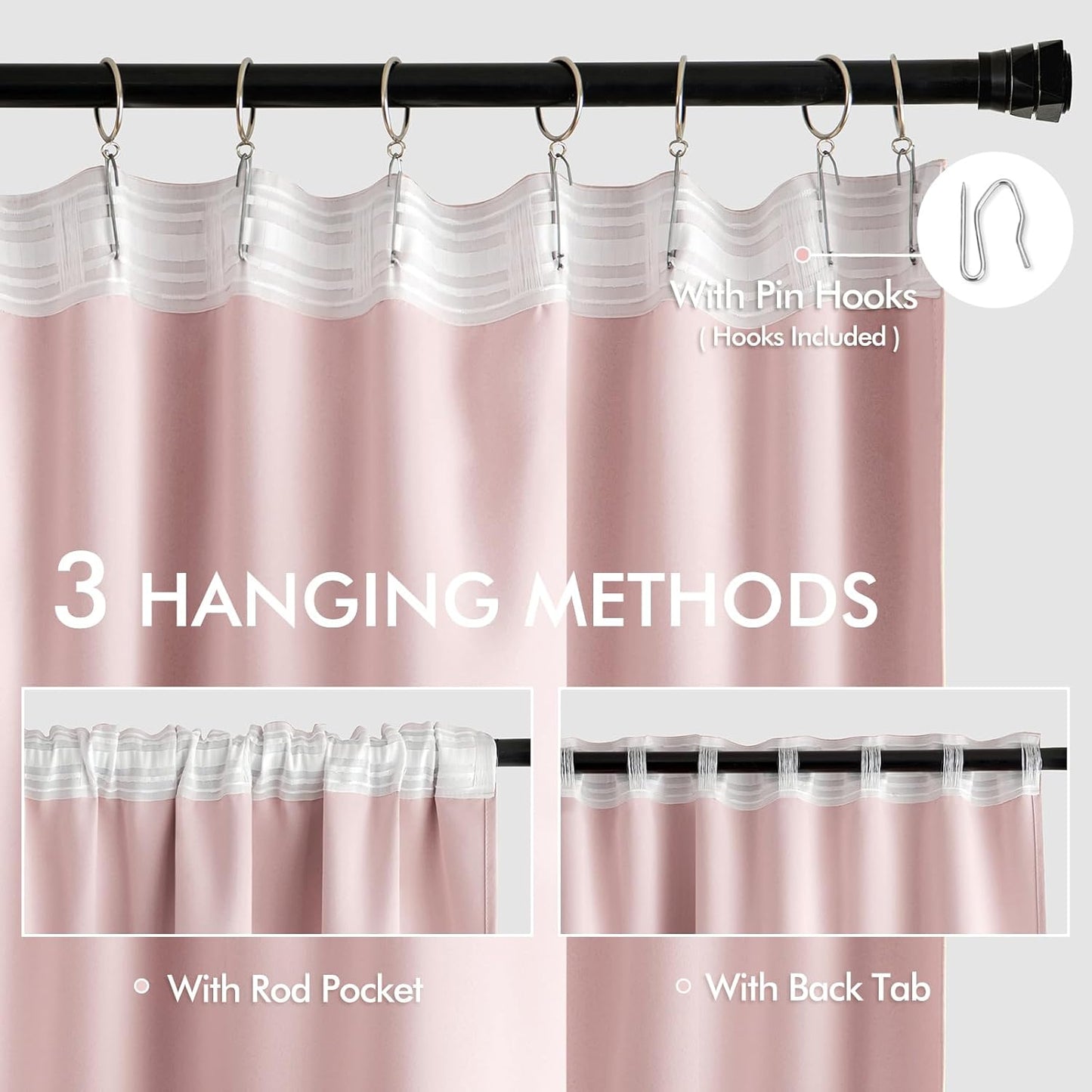 MIULEE Baby Pink Back Tab Blackout Curtains 84 Inch Length 2 Panels Set for Living Room Bedroom Privacy, Rod Pocket/Pinch Pleated Thermal Insulated Room Darkening Light Blocking Drapes, W66xL84