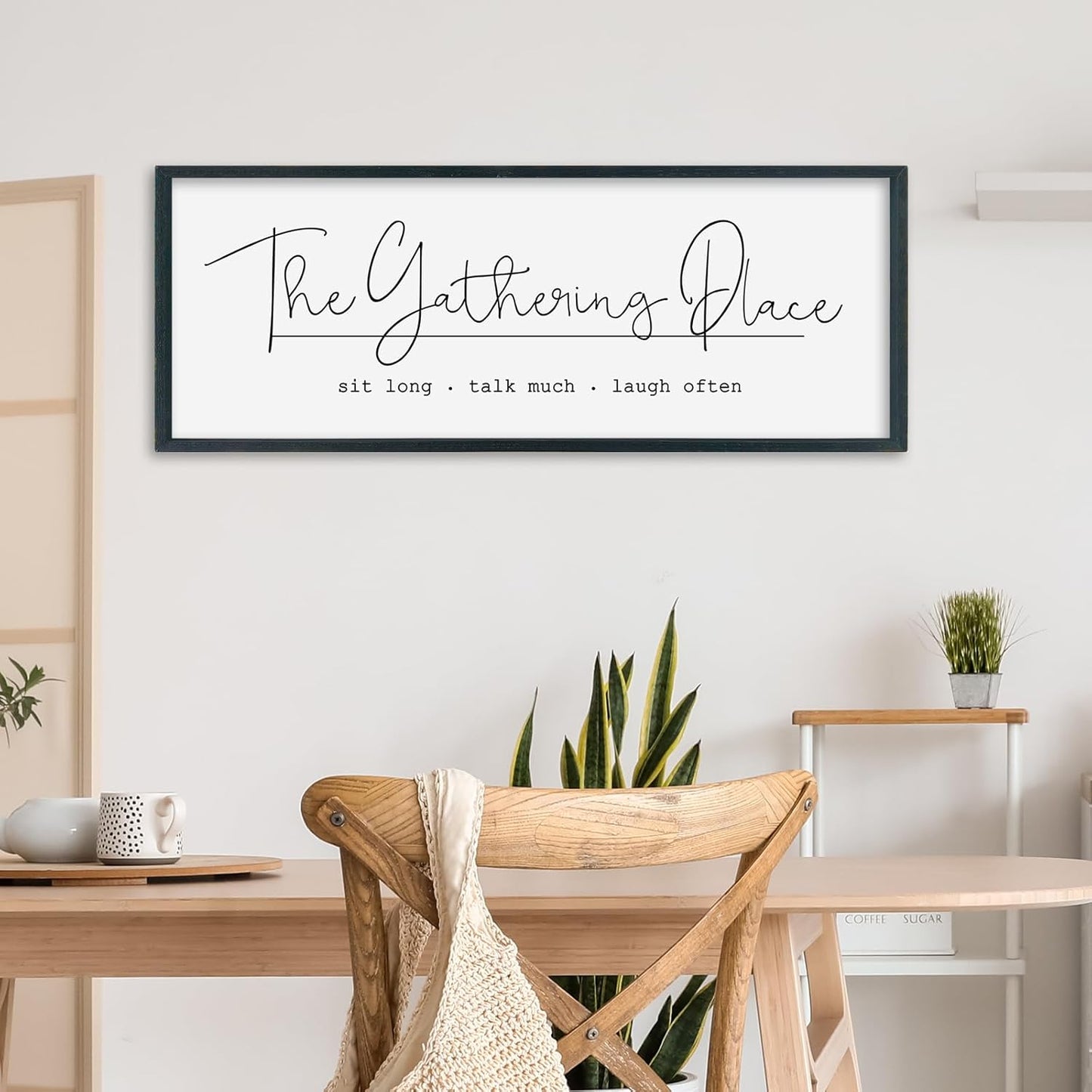 SRSZHIYUE The Gathering Place Sign Wall Decor Art 32"×12" for Large Kitchen Dining Room Wood Framed Wall Hanging (Black)