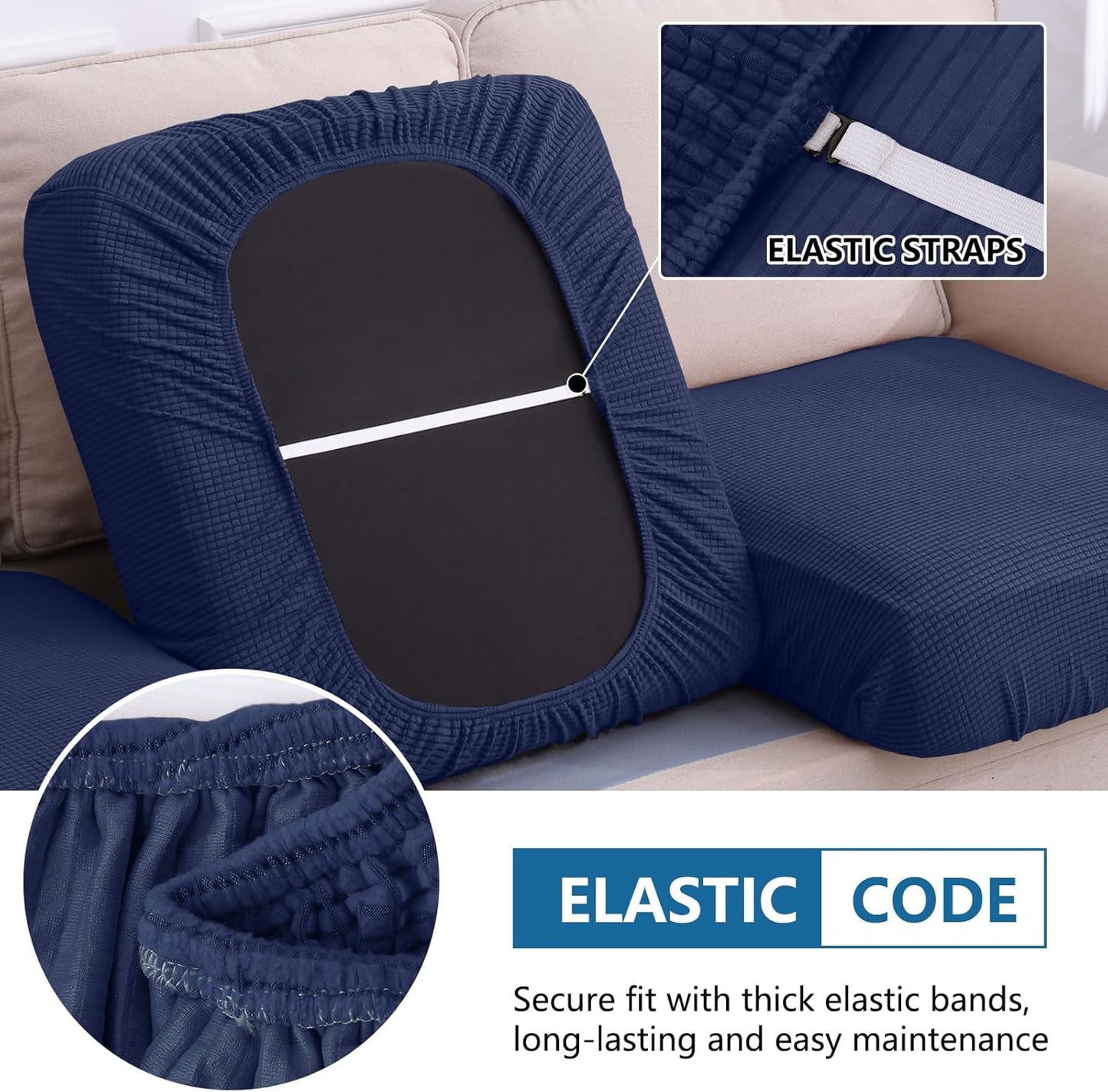 hyha Waterproof Sectional Couch Covers, Non Slip Sofa Couch Cushion Covers L Shape, Thick Stretch Jacquard Fabric, Washable Sofa Slipcovers with Elastic Bottom (1 Piece for Chaise XL, Navy)