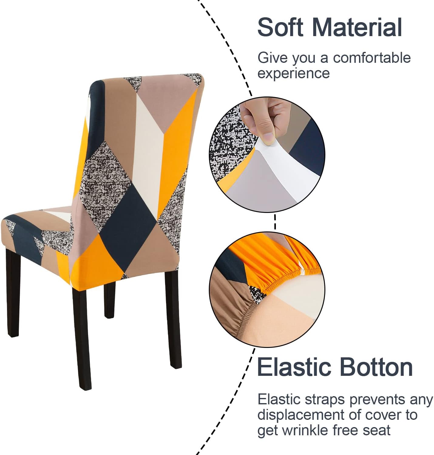 JQinHome Chair Covers for Dining Room 6 Pack,Magic Cube High Stretch Removable Washable Parsons Chair Slipcover for Home Party Hotel Wedding Ceremony (Geometric Patterns)