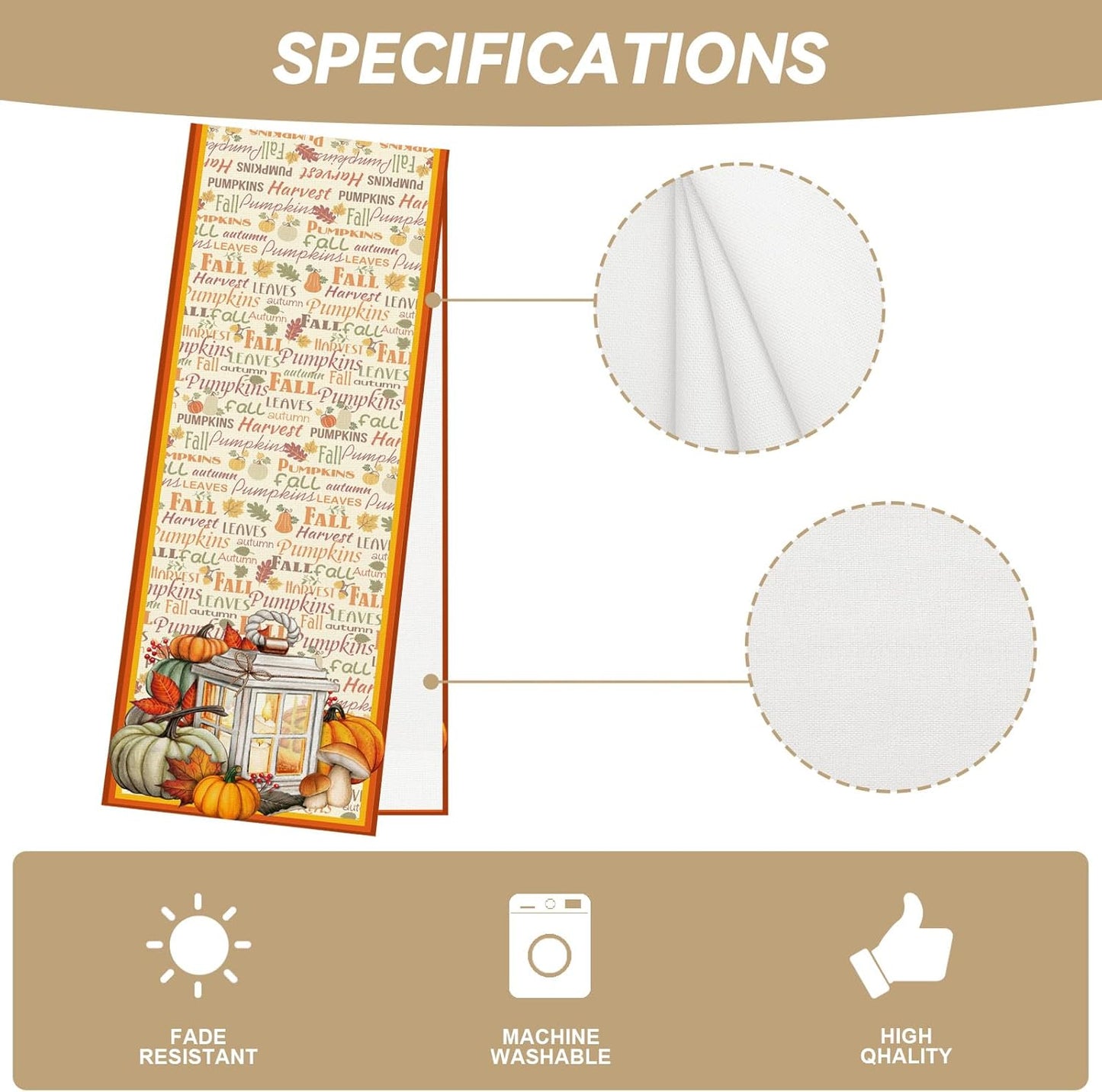 Linen Fall Table Runner 108 Inches Long - Farmhouse Leaves Pumpkin Decor for Autumn Thanksgiving Home Kitchen Dining Room