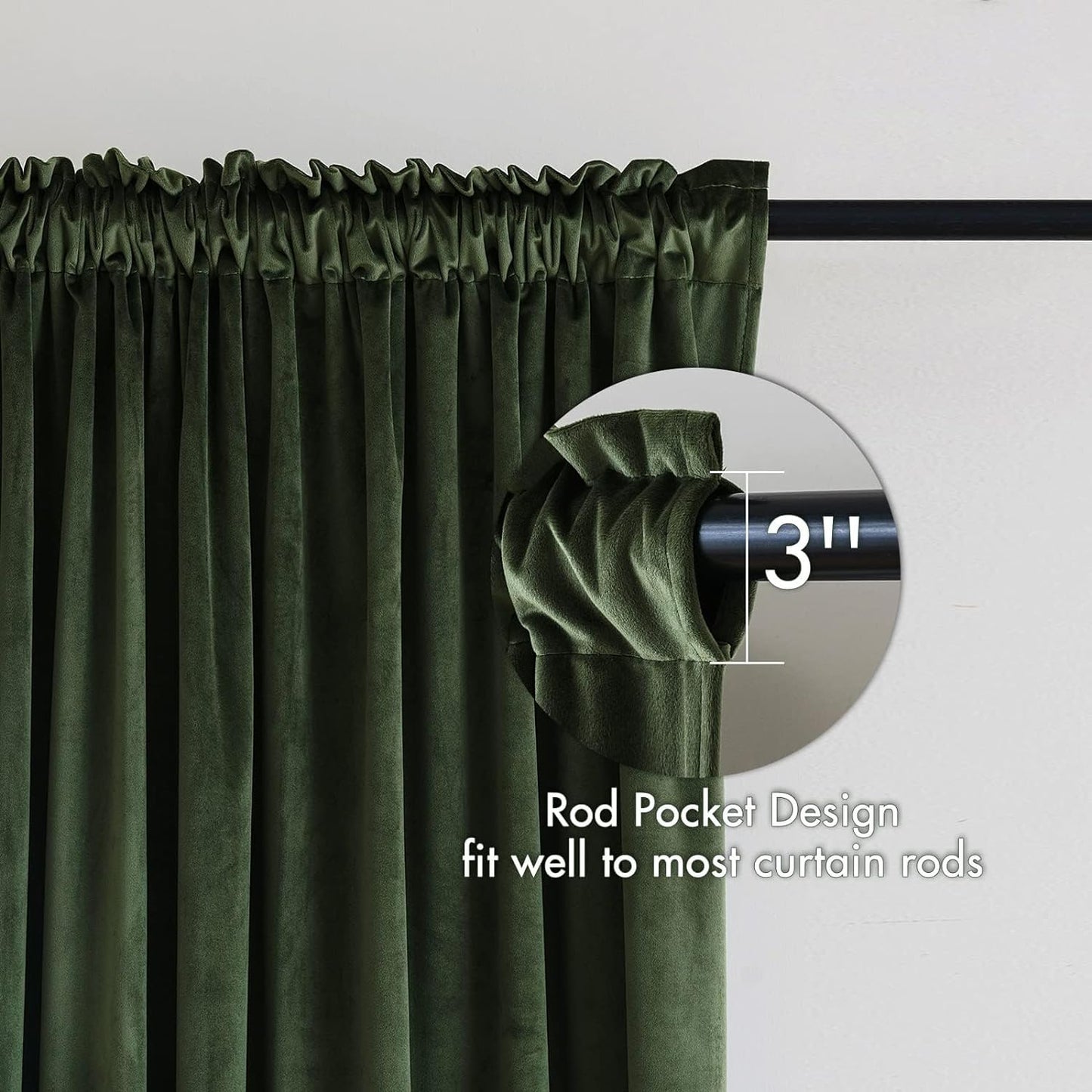 MIULEE Olive Green Velvet Curtains Thermal Insulated Blackout Curtain Drapes for Bedroom Living Room Darkening 92 Inches Long Curtains Panels Rod Pocket Set of 2