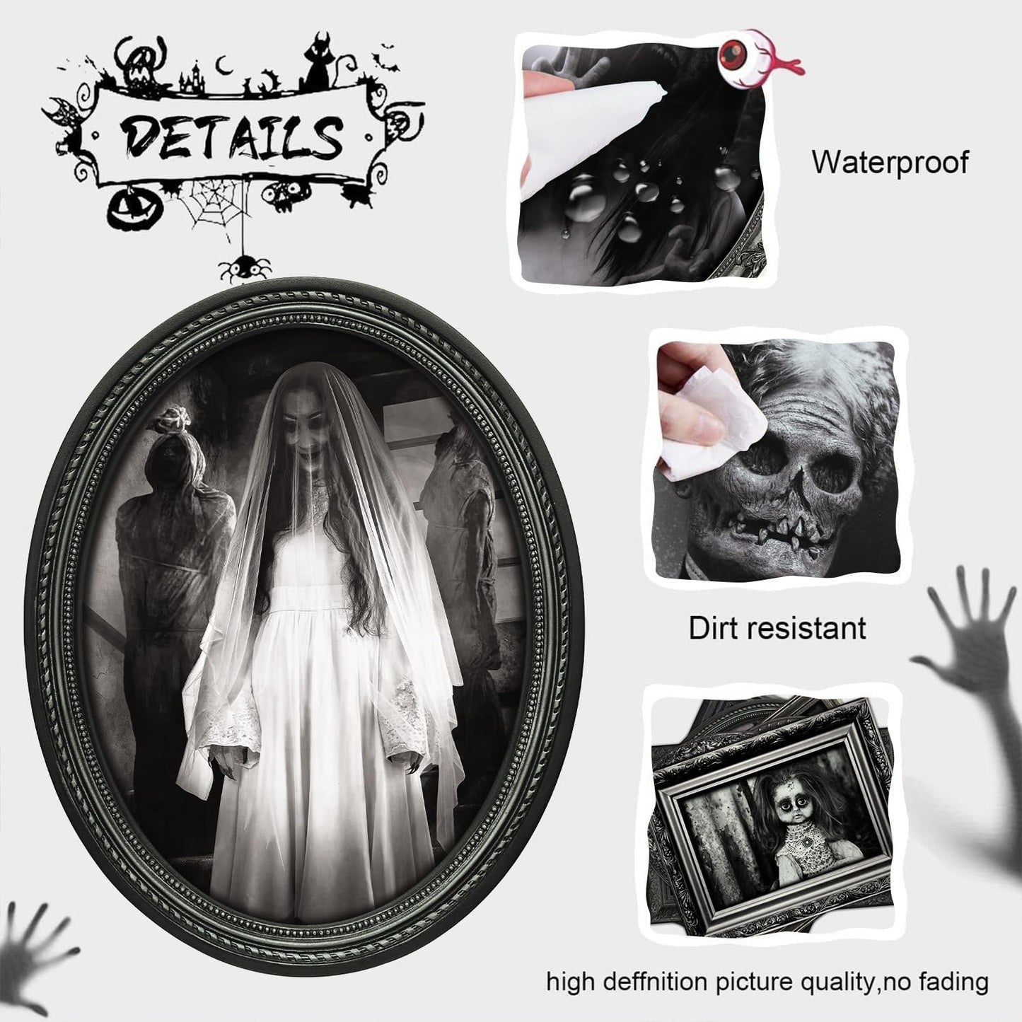 15 Halloween Gothic Creepy Skull Photos Haunted Horror Picture Frame, Waterproof Durable, with 80pcs Self Adhesive Dots，Creepy Photo Decoration For Haunted Family Castle Masquerade Party Black