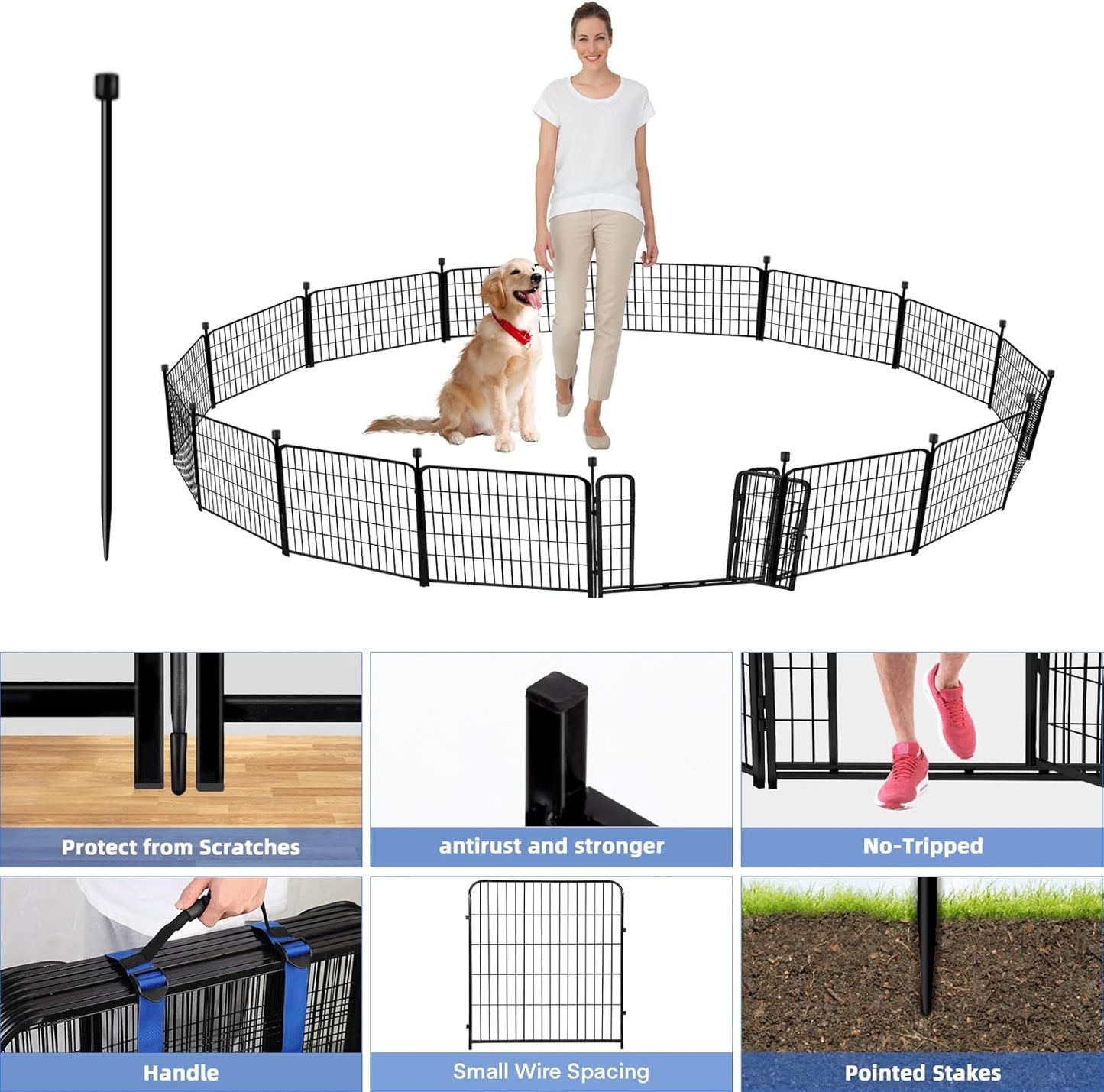 ADAVIN 32 in(H) Garden Fences and Borders,1 Gate+11 Panels Dog Fence Outdoor for Yard, Temporary Fence, Flower Garden Fencing, Heavy Duty Iron Metal Animal Barrier Fences,Total 26.6 Ft(L),Black