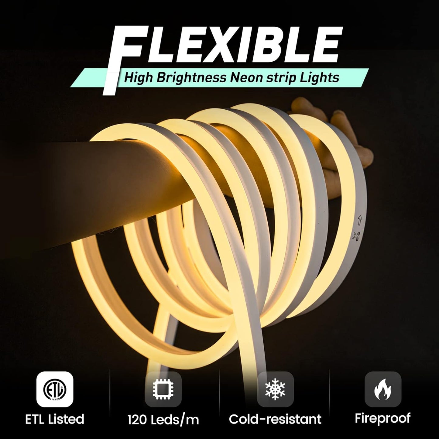 GZBtech Flexible LED Neon Rope Lights 33FT,AC 110-120V Waterproof Strip Light, 120 LEDs/M Cuttable Connectable Neon Lighting for Indoor Outdoor Home Decor/Commercial Building Use-Warm White 10M