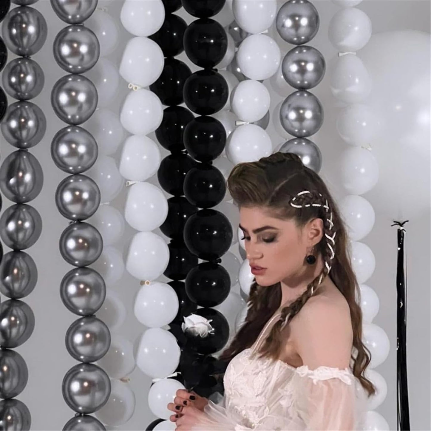 Black White and Gold Linking Balloons, 90PCS Black Gold and White Balloon Arch, Metallic Silver Quick Linked Connecting Balloon for Wedding Birthday Baby Shower Graduation New Year Party Decorations