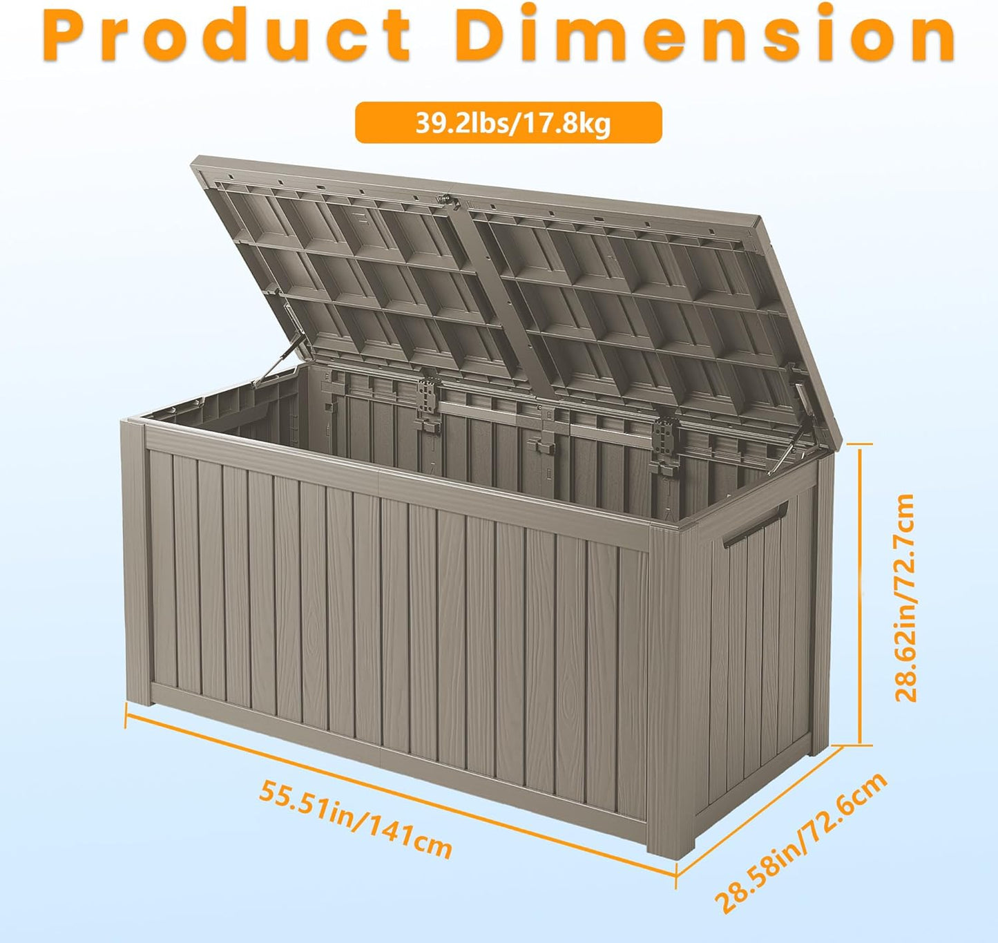 200 Gallon Lockable Resin Deck Box, Waterproof & UV-Resistant Outdoor Storage Box for Outdoor Cushion Storage, Garden Tools & Pool Accessories Storage, Gray