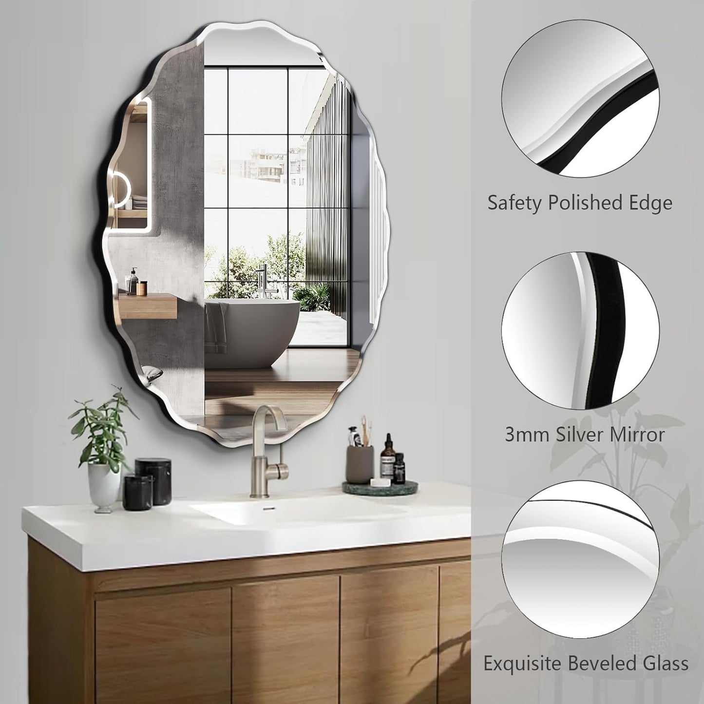 Pregaspor 30x42 Inch Frameless Oval Wall Mirror for Bathroom Sink, Minimalist Bathroom Vanity Mirror with Beveled Edge, Modern Mirrors for Wall Decor Living Room Entryway Bedroom