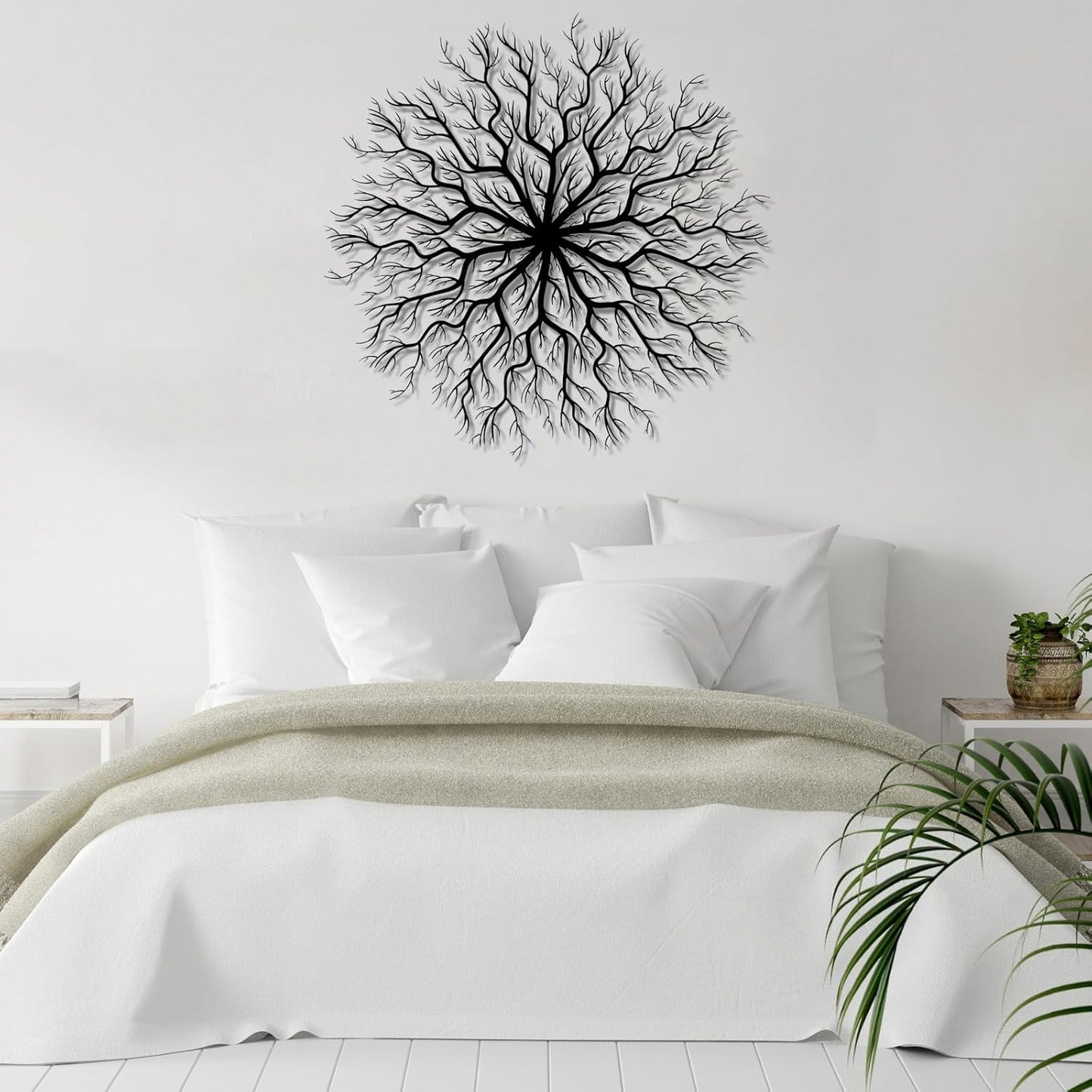 Tree of Life Metal Wall Art, Metal Tree Wall Art, Large Round Sculpture, Round Branch Wall Decor, Large Branch Artwork, Nature Sign, Wall Decor for Living Room, Housewarming Gift (White, 19"x19"|47x47cm)