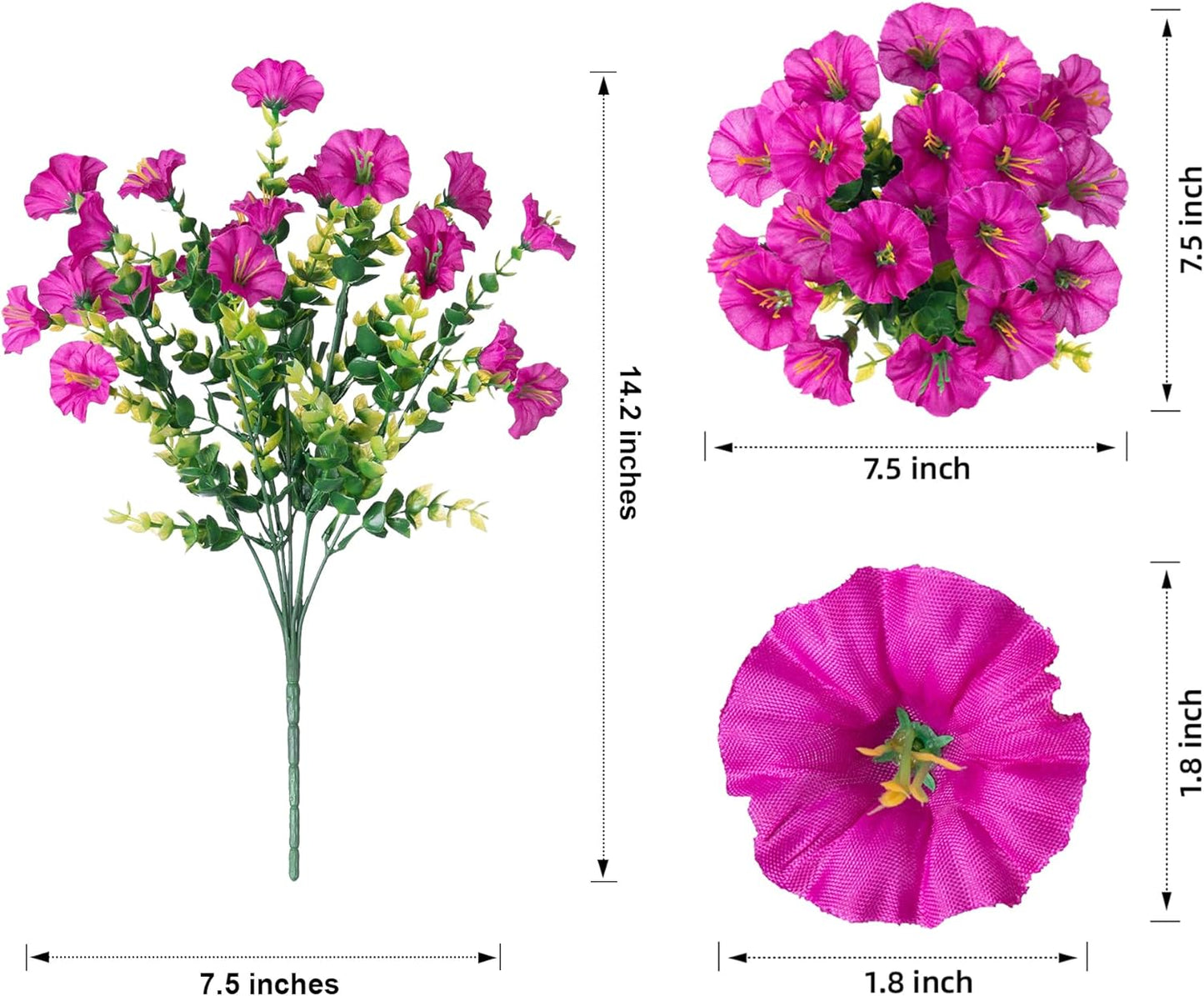 Artificial Flowers for Outdoors Fake Plants Outside Decoration, 12 Bundles Silk Colorful Morning Glory with Eucalyptus UV Resistant Realistic Faux Flowers for Planter Porch Patio Yard Garden