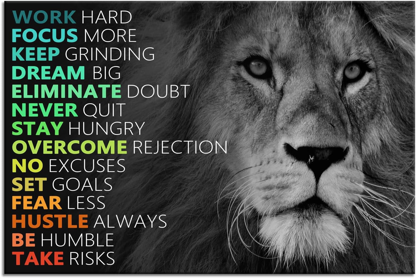 Motivational Lion Canvas Wall Art for Office Colorful Poster Painting Artwork Inspirational Picture Print Wall Decor for Home Living Room Bedroom Workplace Wooden Framed Ready to Hang [24''Wx 36''H]