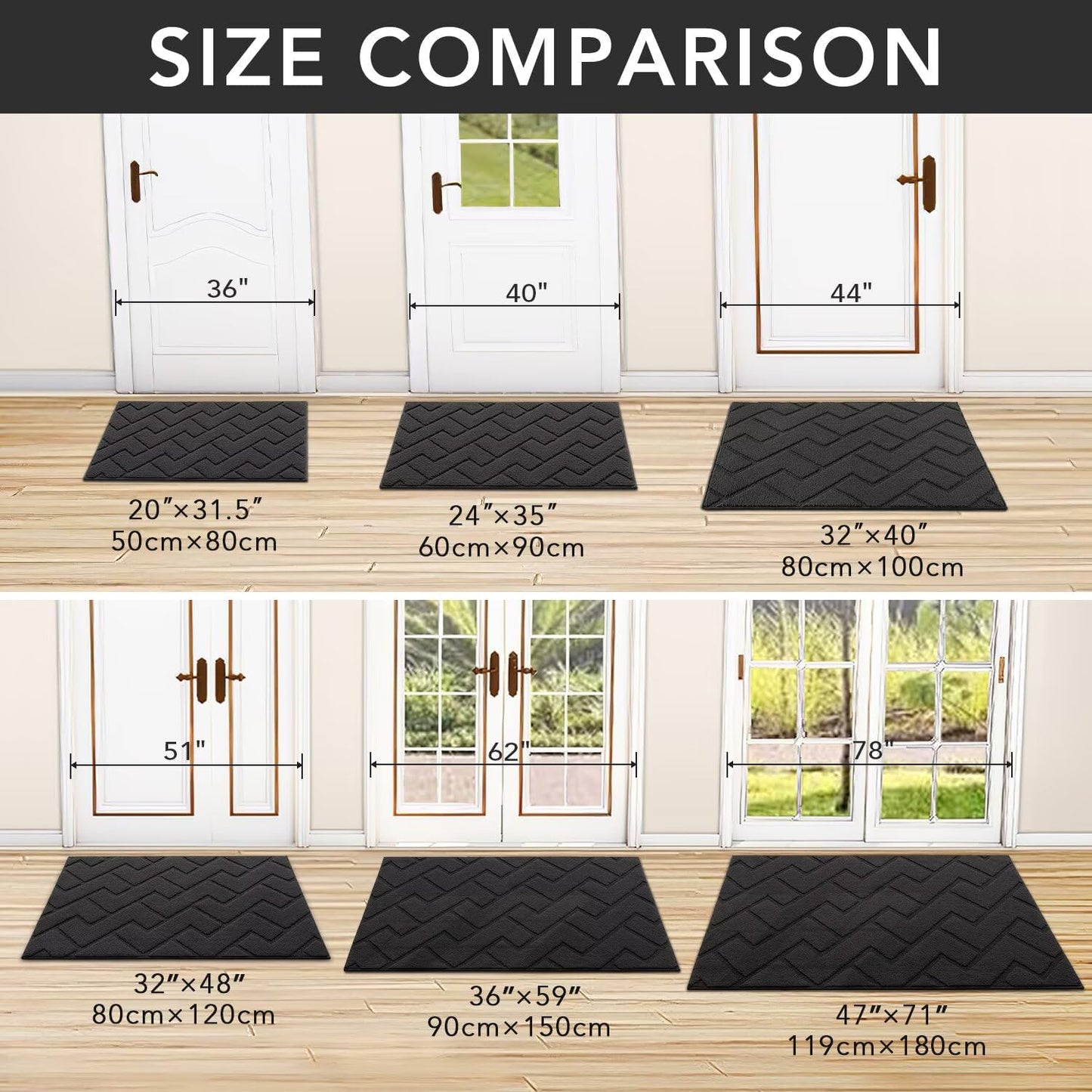 hicorfe Indoor Doormat,Front Back Door Mat Rubber Backing Non Slip Door Mats 20"x48" Absorbent Resist Dirt Entrance Doormat Inside Floor Mats for Entryway Washable Low-Profile(Charcoal)
