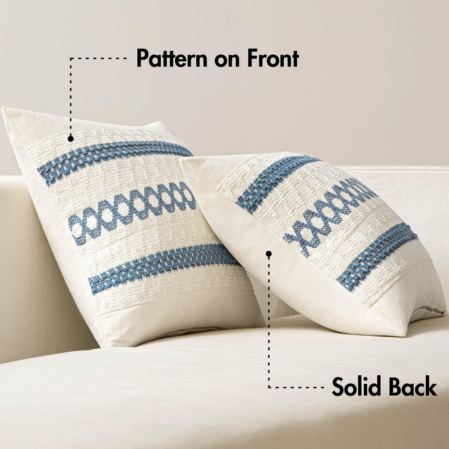 MIULEE Set of 2 Coastal Blue Boho Decorative Pillow Covers 20x20 Inch Farmhouse Rustic Couch Throw Pillows Modern Summer Cotton Cushion Covers Retro Cute Macrame Woven Home Decor for Bed Sofa Chair