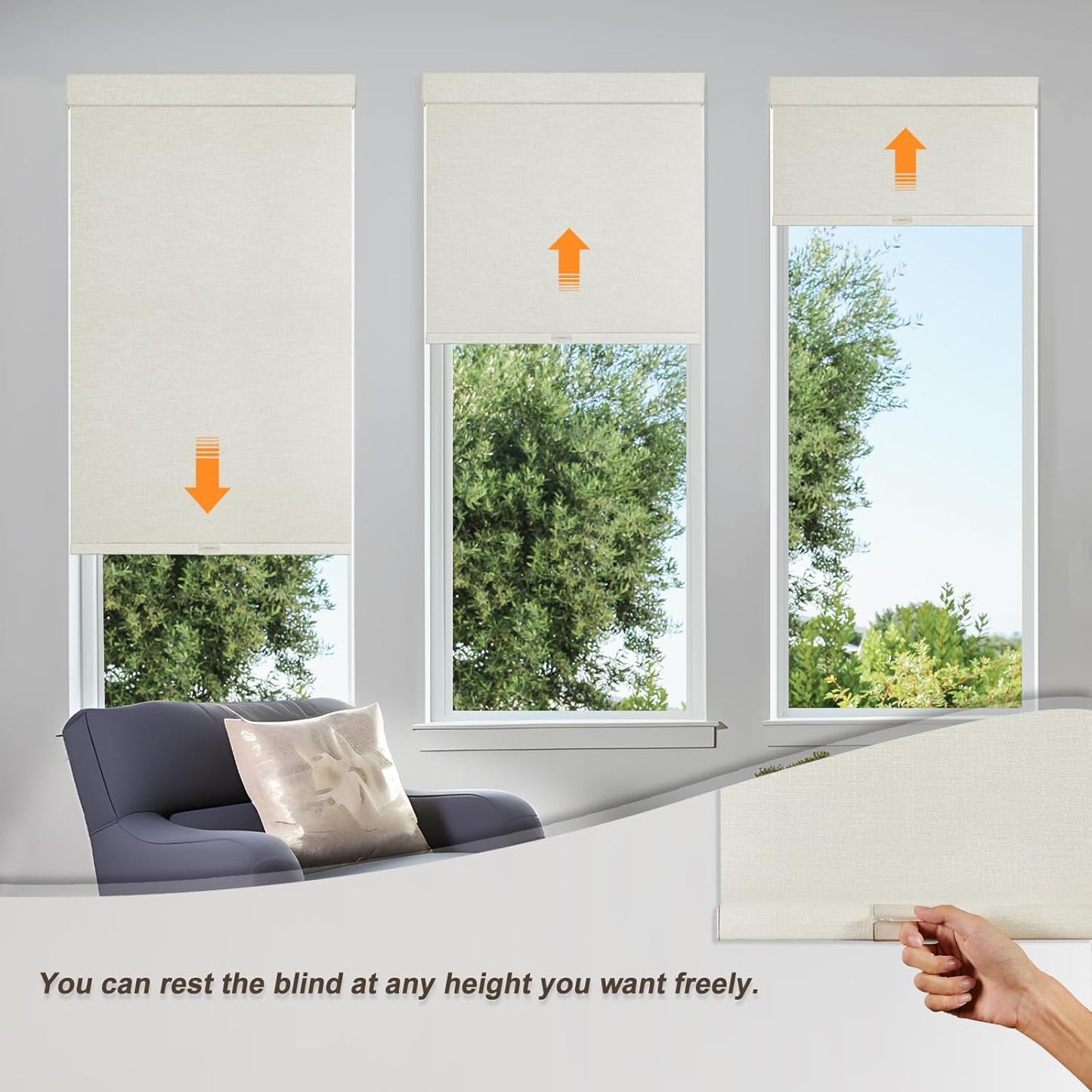 Persilux Blackout Shades for Windows Cordless Roller Blinds, Roller Windows Shades for Home with Fabric Attached Valance, UV Protections Easy Installation for Door/Office, Limestone(18" W x 84" H)