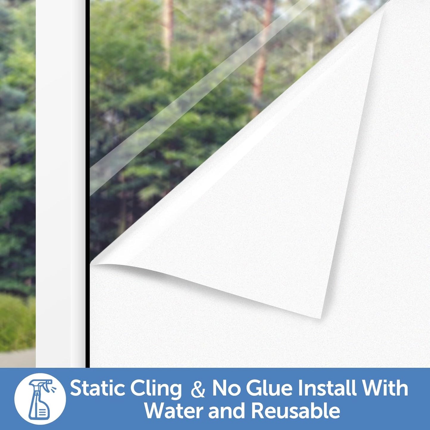HIDBEA Frosted Window Privacy Film - Non Adhesive Static Cling Glass Stickers Sun UV Blocking Heat Control Door Covering Decals for Home Office, Frosted White, 23.6 x 157.5 Inch