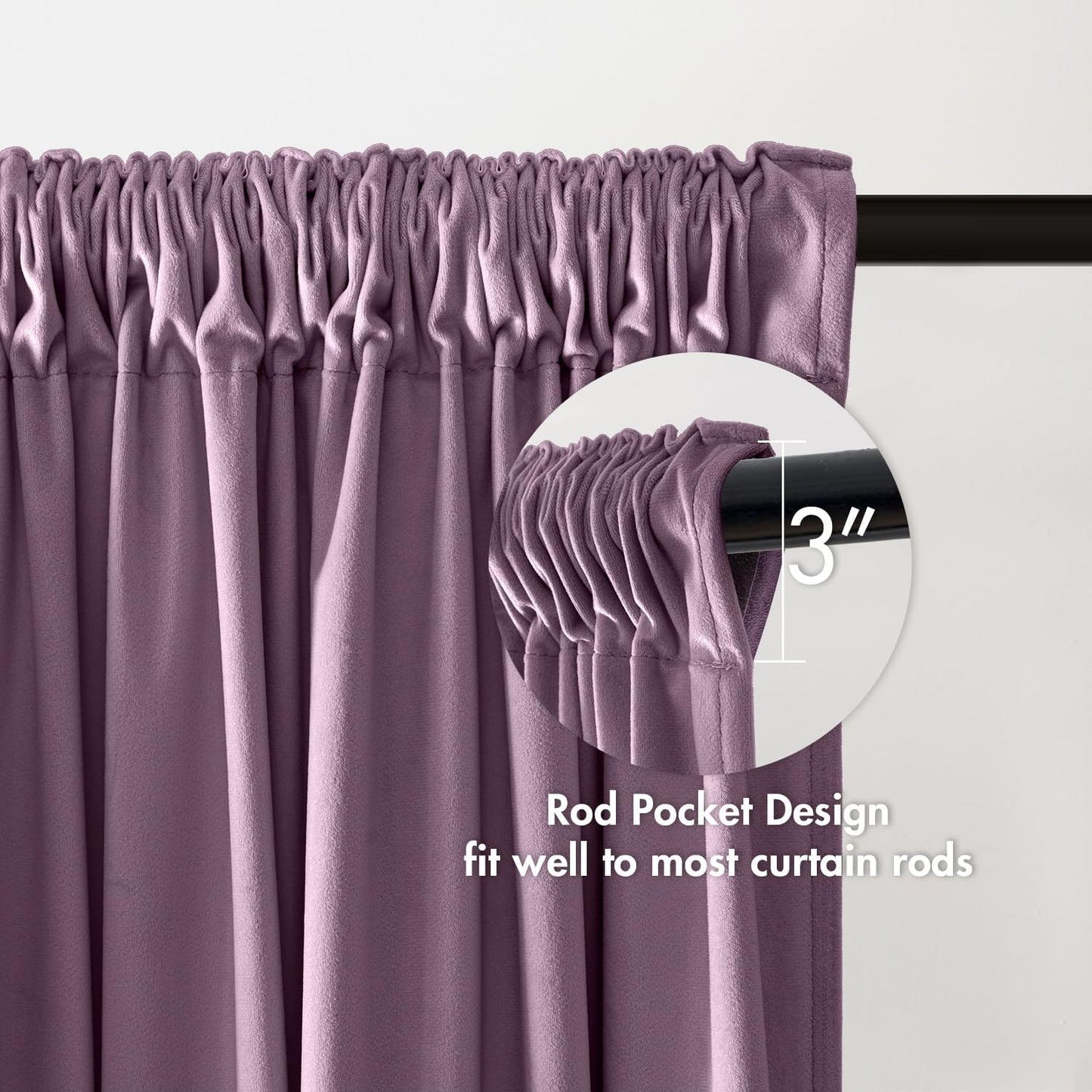 MIULEE Lavender Velvet Curtains Thermal Insulated Blackout Curtain Drapes for Bedroom Living Room Darkening 84 Inches Long Curtains Panels Rod Pocket Set of 2