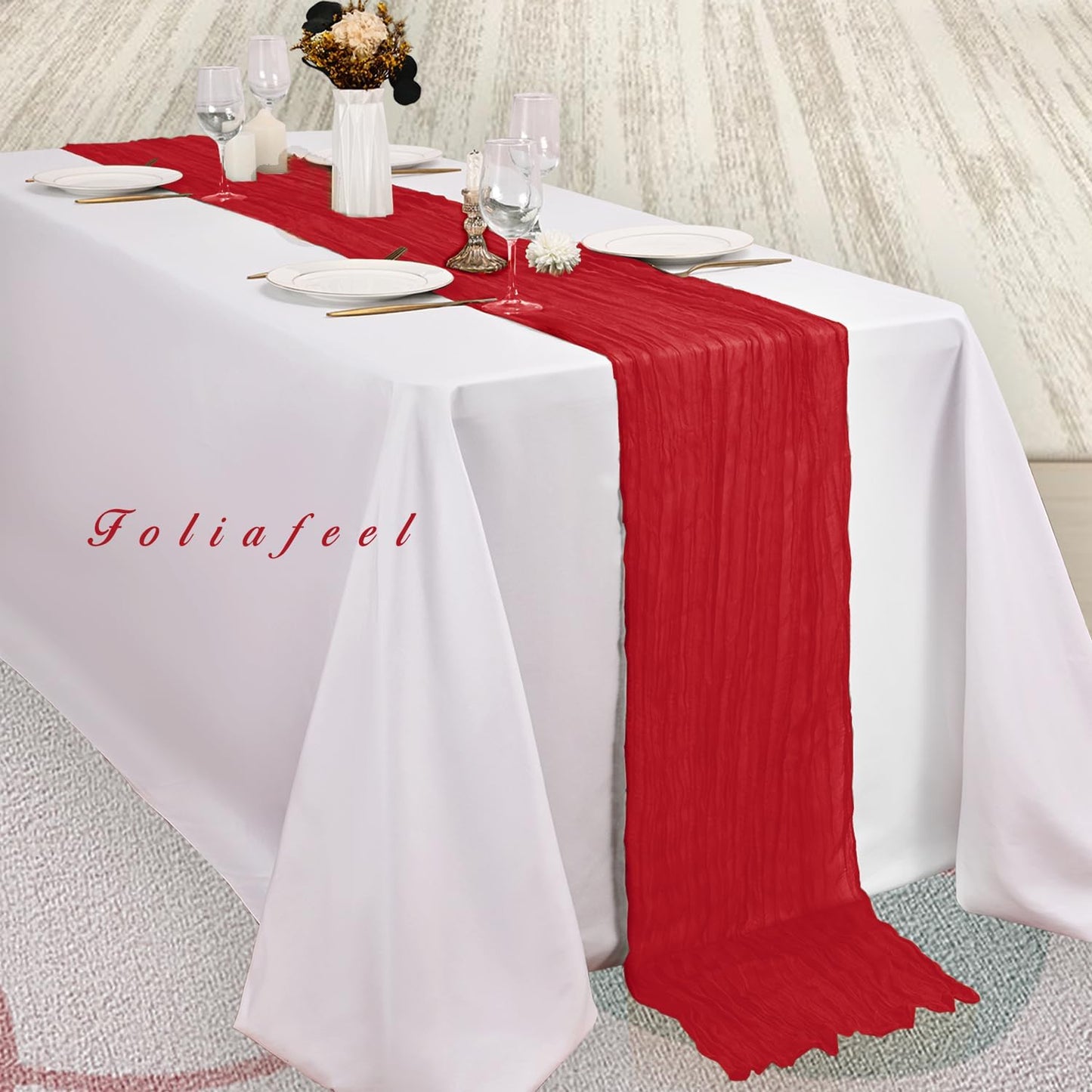 6 Pack Red 10FT Cheesecloth Table Runner Rustic Gauze Fabric Cheese Cloth Table Runner for Wedding Bridal Baby Shower Table Decor Boho Sheer Birthday Party Table Decorations 20 x 120 Inch Long