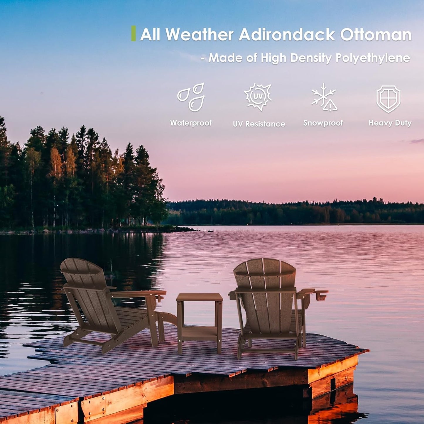 GREENVINES Adirondack-Ottoman | Wood Grain | HDPE Plastic | Outdoor Footrest | All Weather | Foot Rest | Foot Stool | Dark Brown | for Adirondack Chair