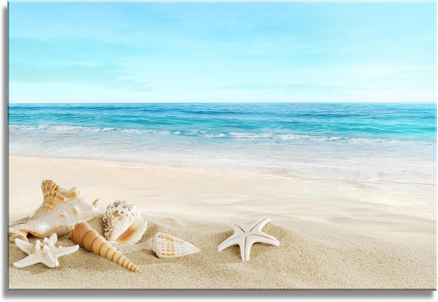DZL Art S73981 Beach Picture Decor Ocean Painting Canvas Wall Art Prints of Starfish and Seashell on Sandy Seaside Ready to Hang for Living Room Bedroom Office Wall Decor Home Decoration